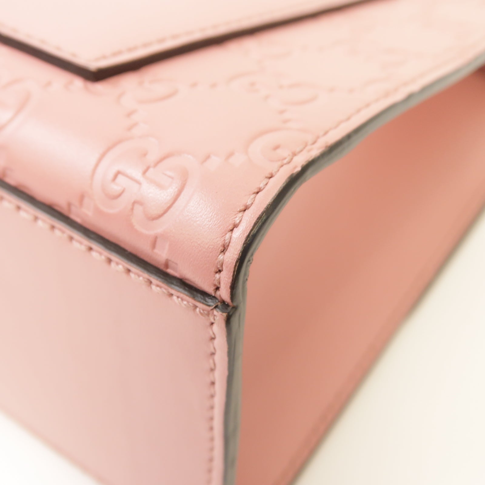 GUCCI 牛皮皮革Chain Shoulder Bag金扣鏈帶肩背袋粉紅色