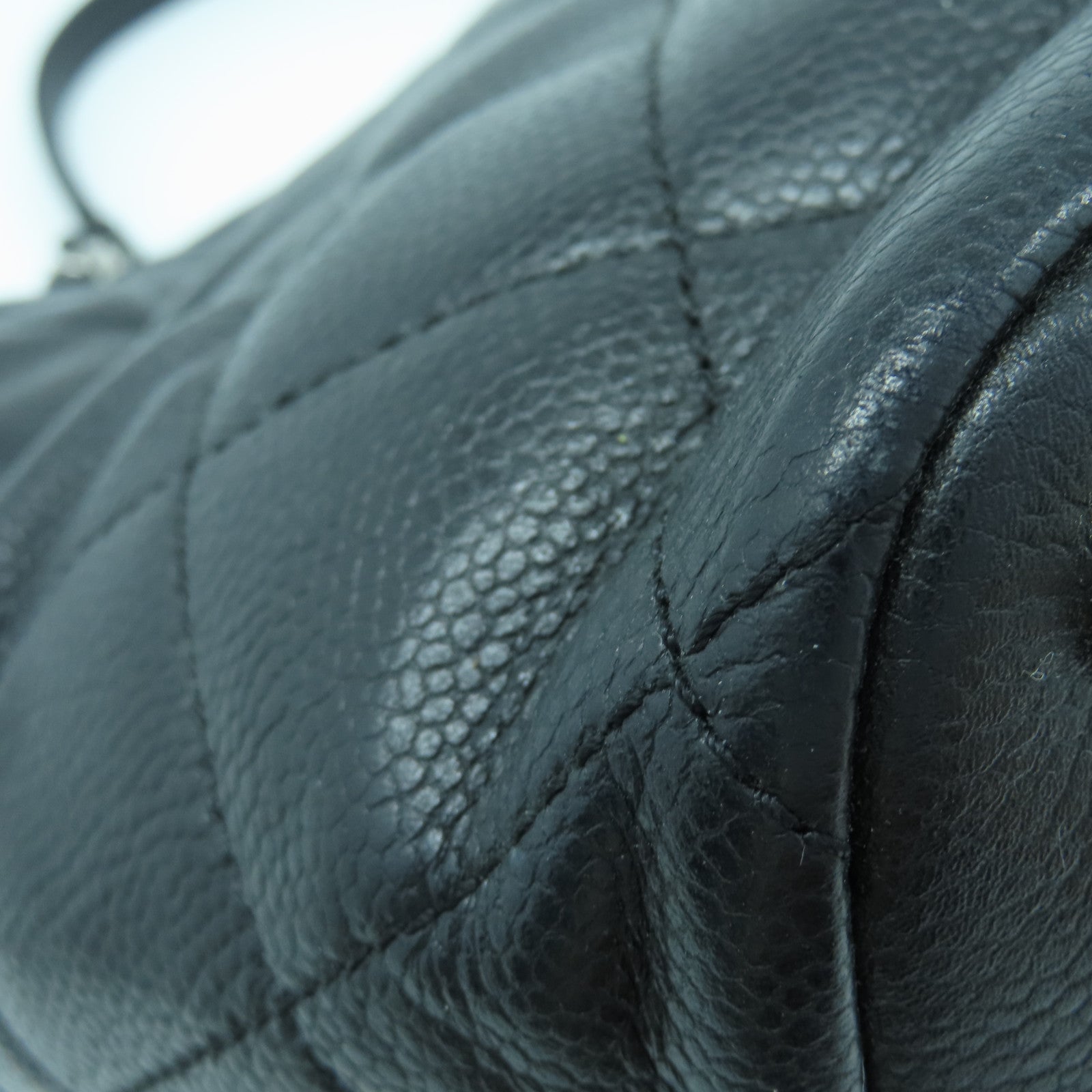 CHANEL 菱格牛皮皮革Chain Shoulder Bag银扣链带肩背袋黑色