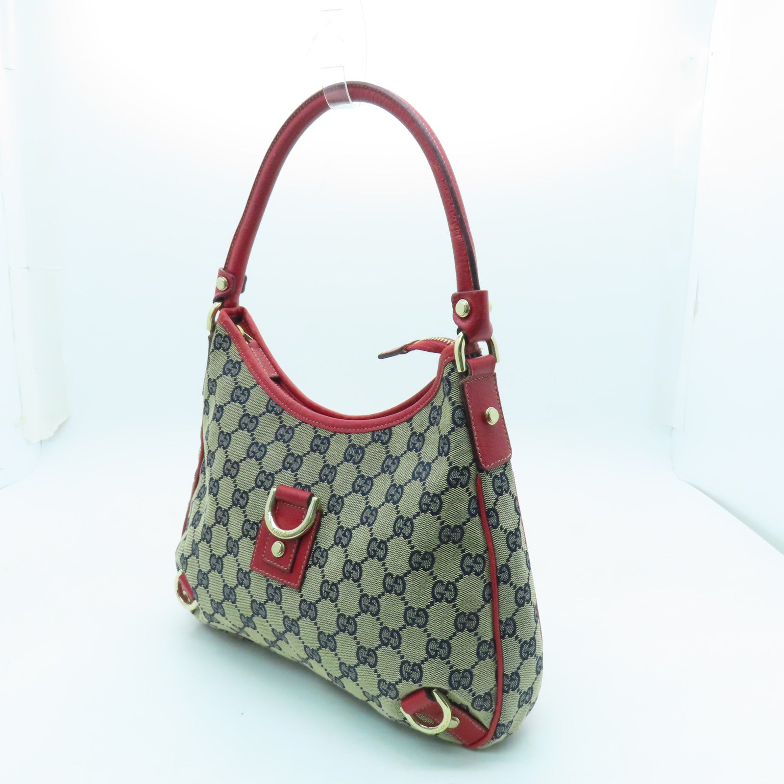 GUCCI Canvas Shoulder Bag Gold Buckle Blue/Red