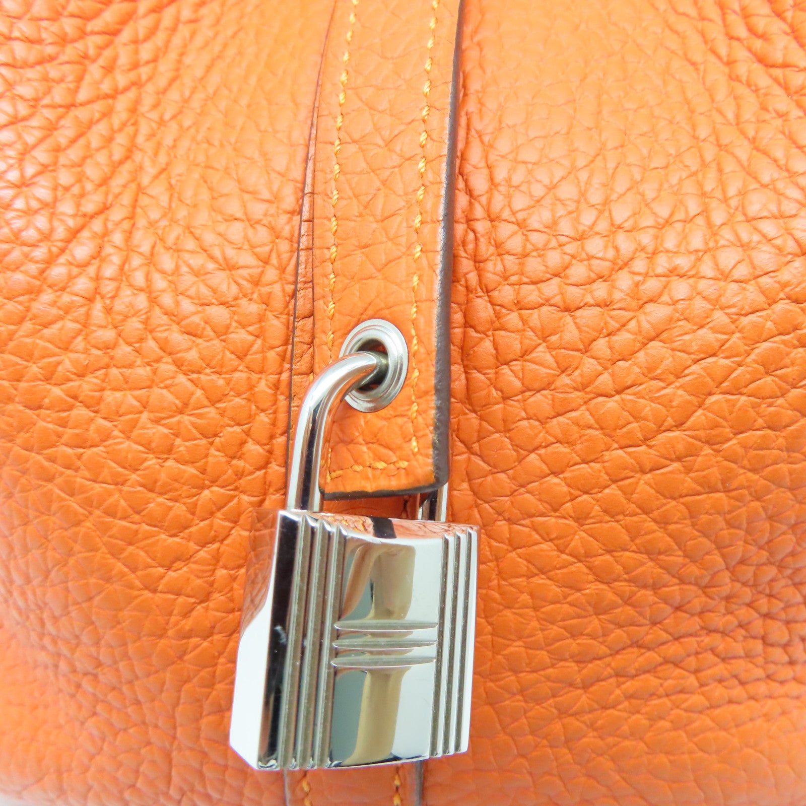 HERMES Taurillon Clemence皮革Picotin MM銀扣手挽袋橙色