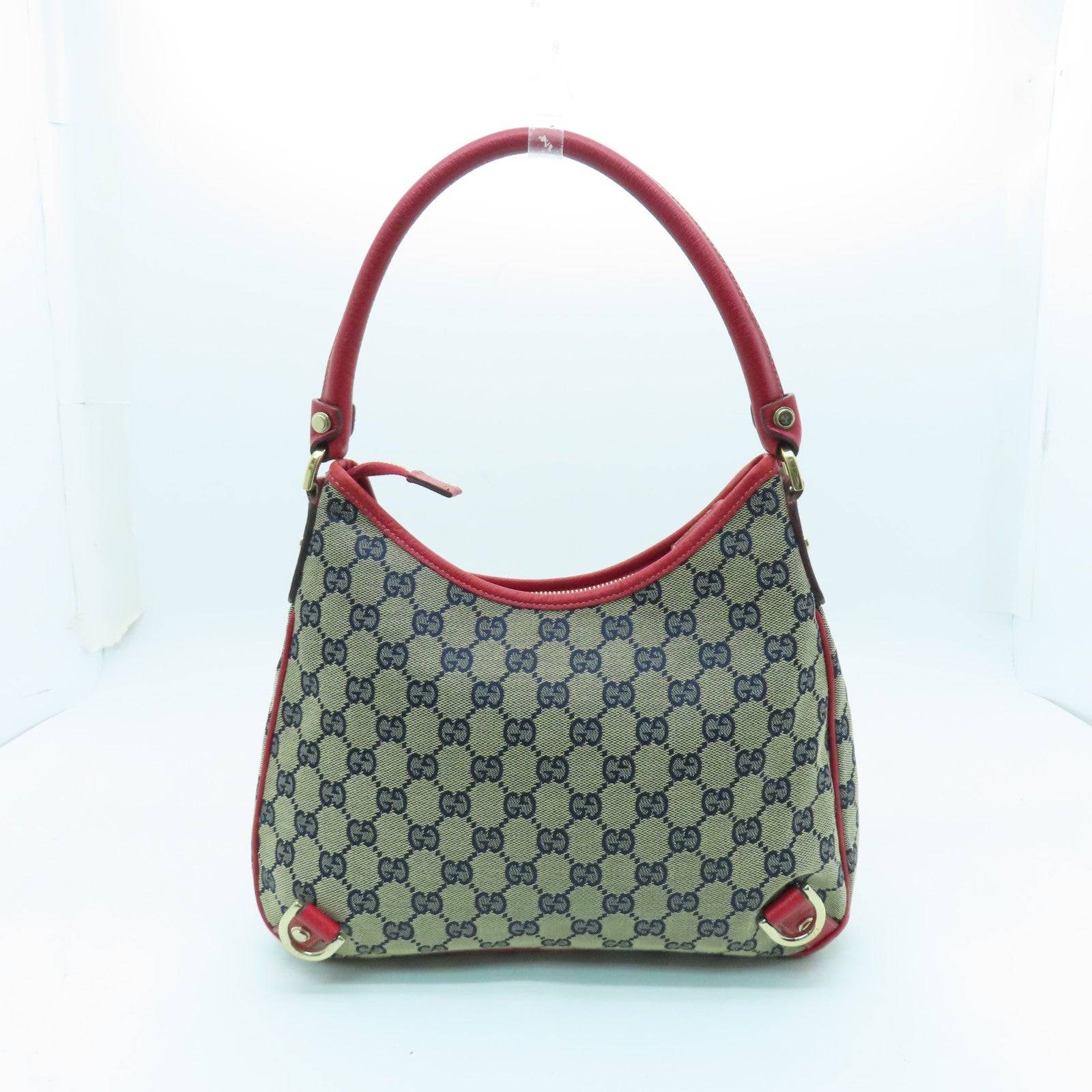 GUCCI Canvas Shoulder Bag Gold Buckle Blue/Red