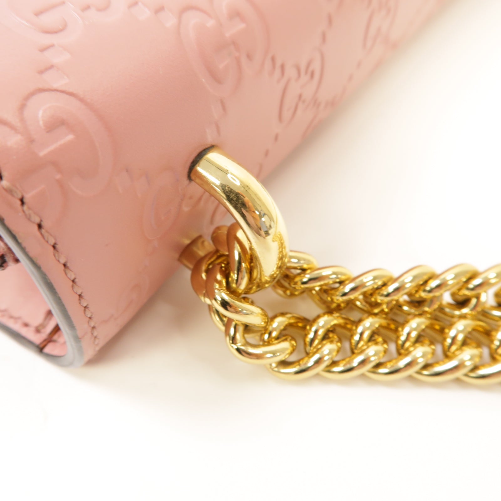 GUCCI 牛皮皮革Chain Shoulder Bag金扣鏈帶肩背袋粉紅色