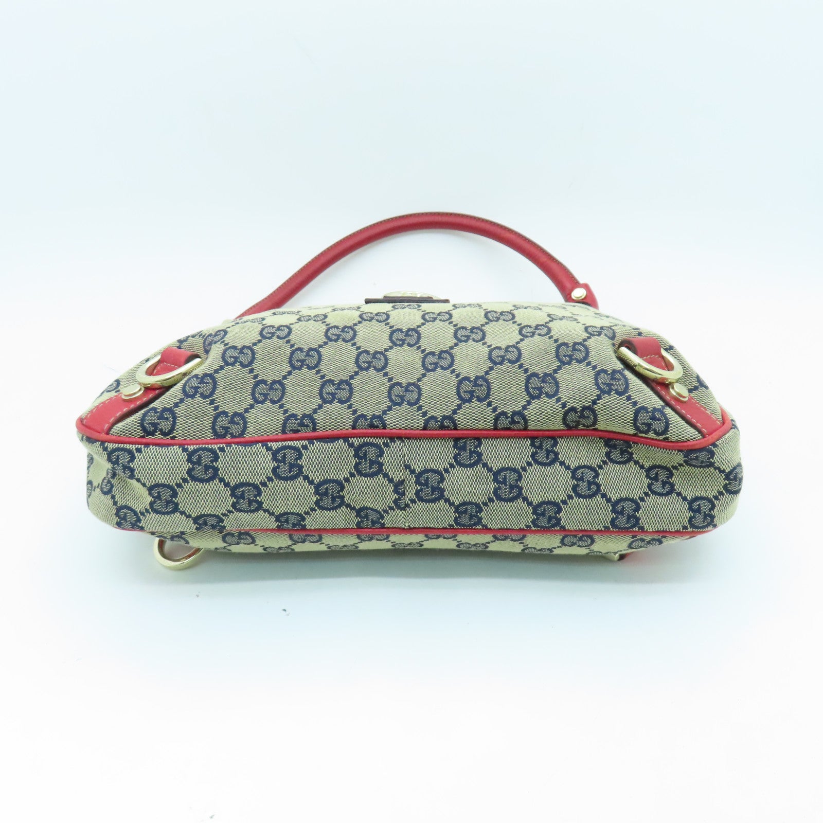 GUCCI Canvas Shoulder Bag Gold Buckle Blue/Red
