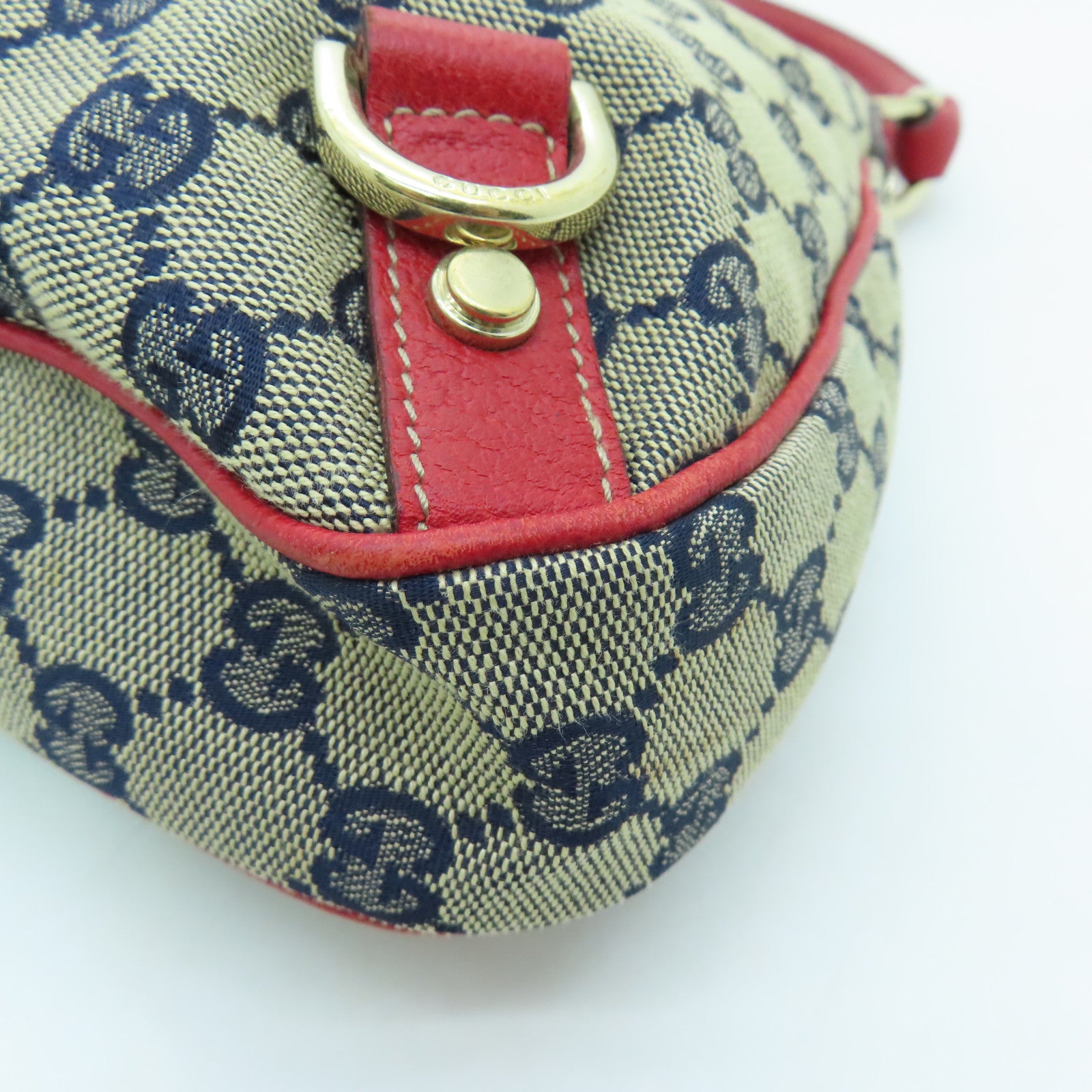 GUCCI Canvas Shoulder Bag Gold Buckle Blue/Red
