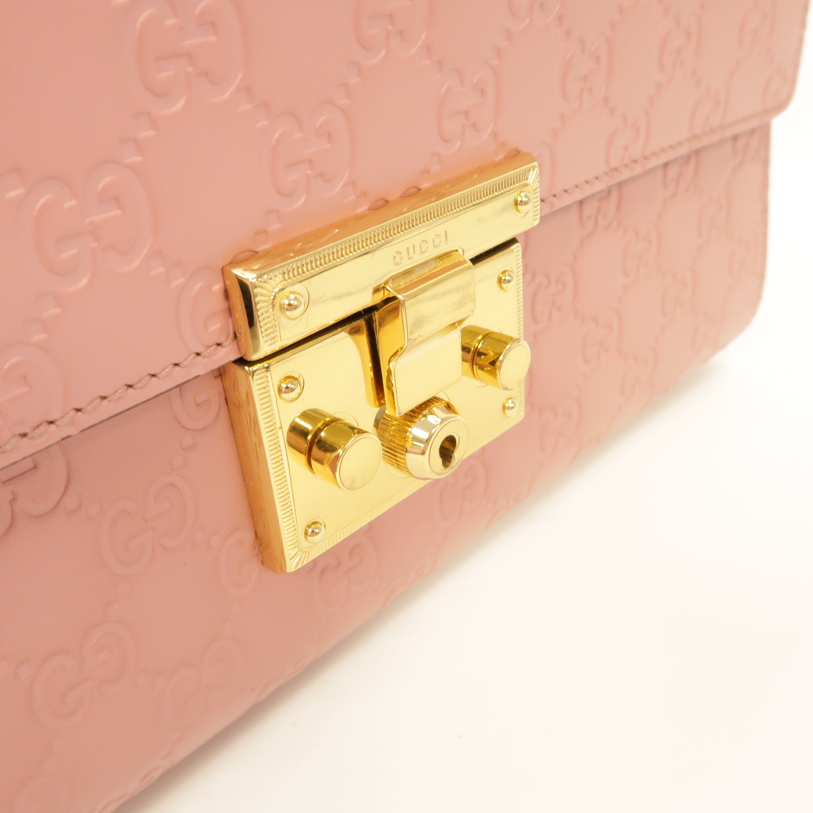 GUCCI 牛皮皮革Chain Shoulder Bag金扣鏈帶肩背袋粉紅色