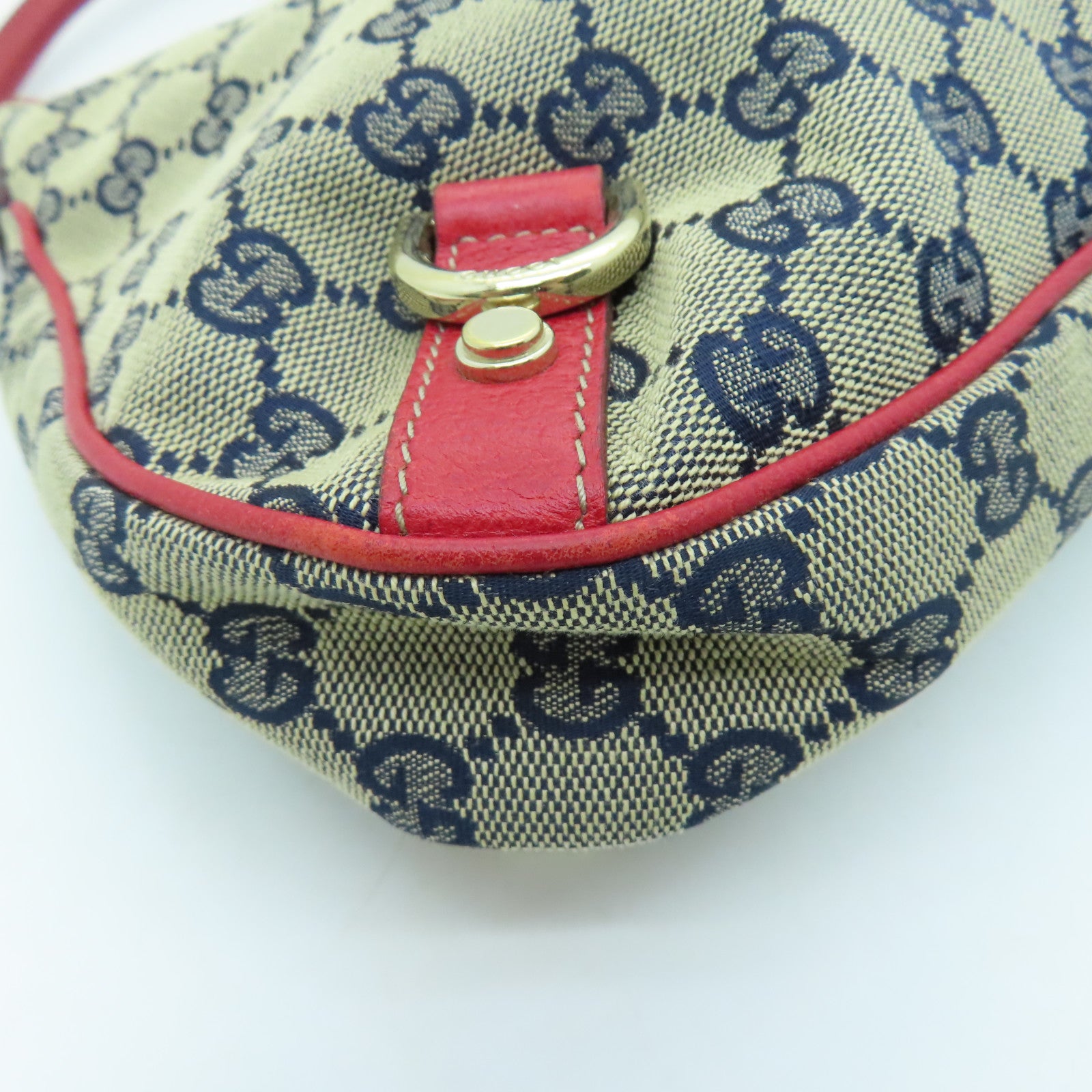 GUCCI Canvas Shoulder Bag Gold Buckle Blue/Red
