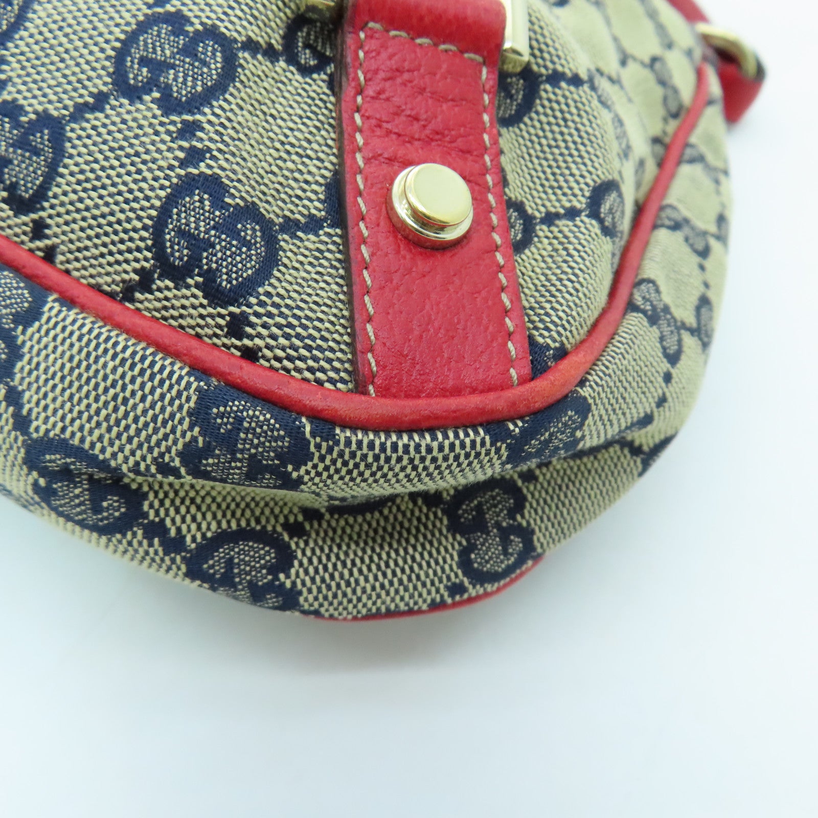 GUCCI Canvas Shoulder Bag Gold Buckle Blue/Red