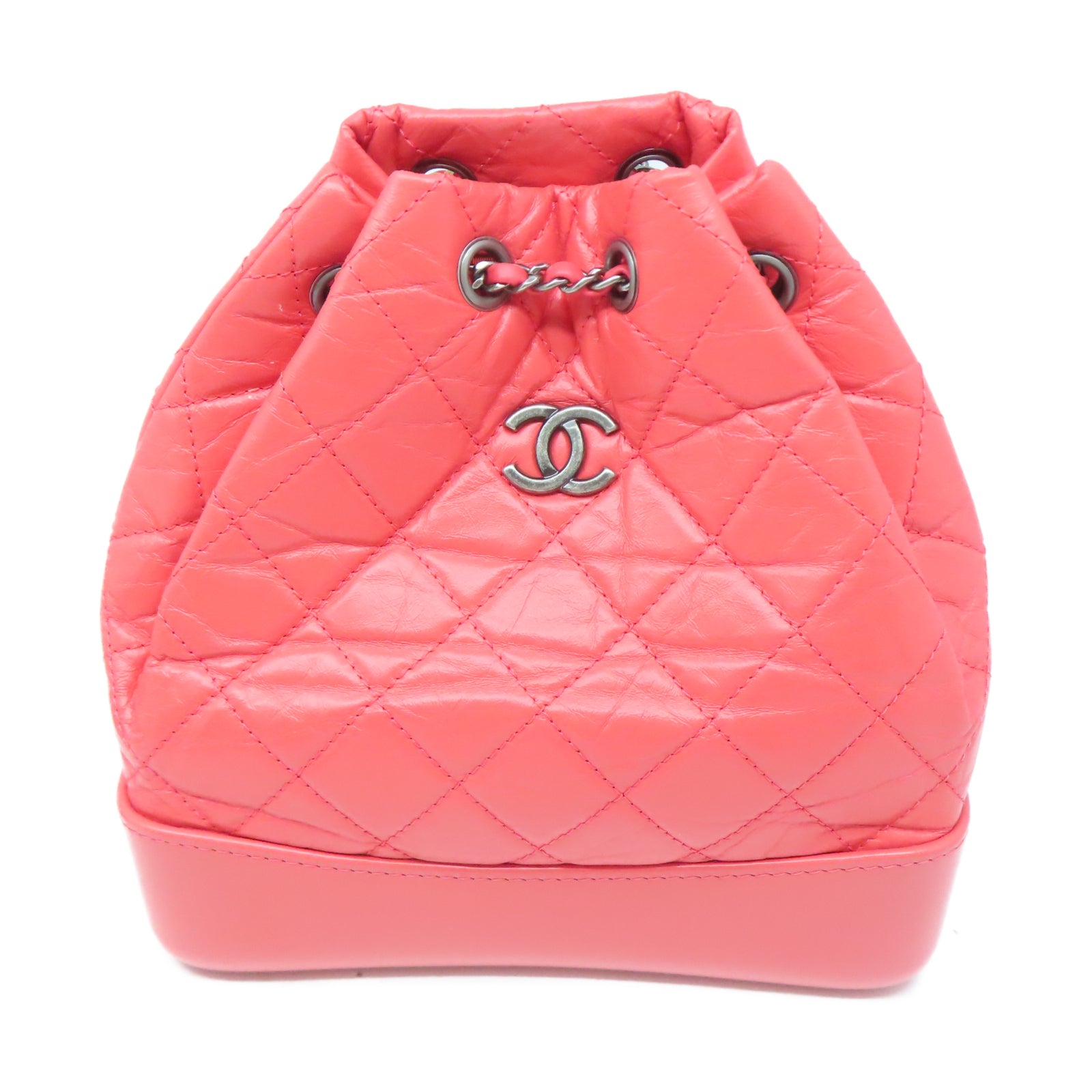 CHANEL 【激減優惠】菱格牛皮皮革Backpack金銀扣鏈帶背包粉紅色