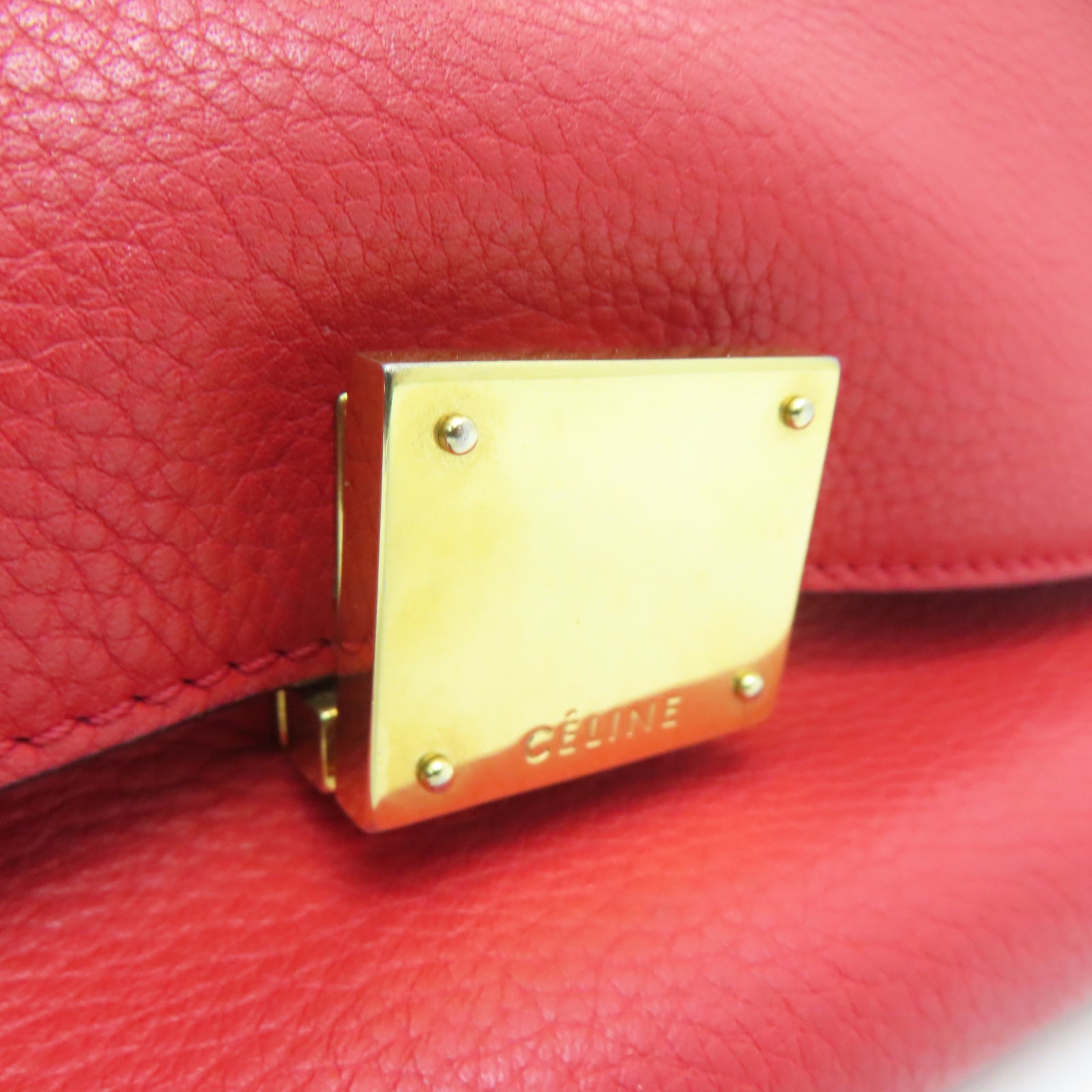 CELINE 牛皮皮革Trapze金扣手挽肩背两用袋红色