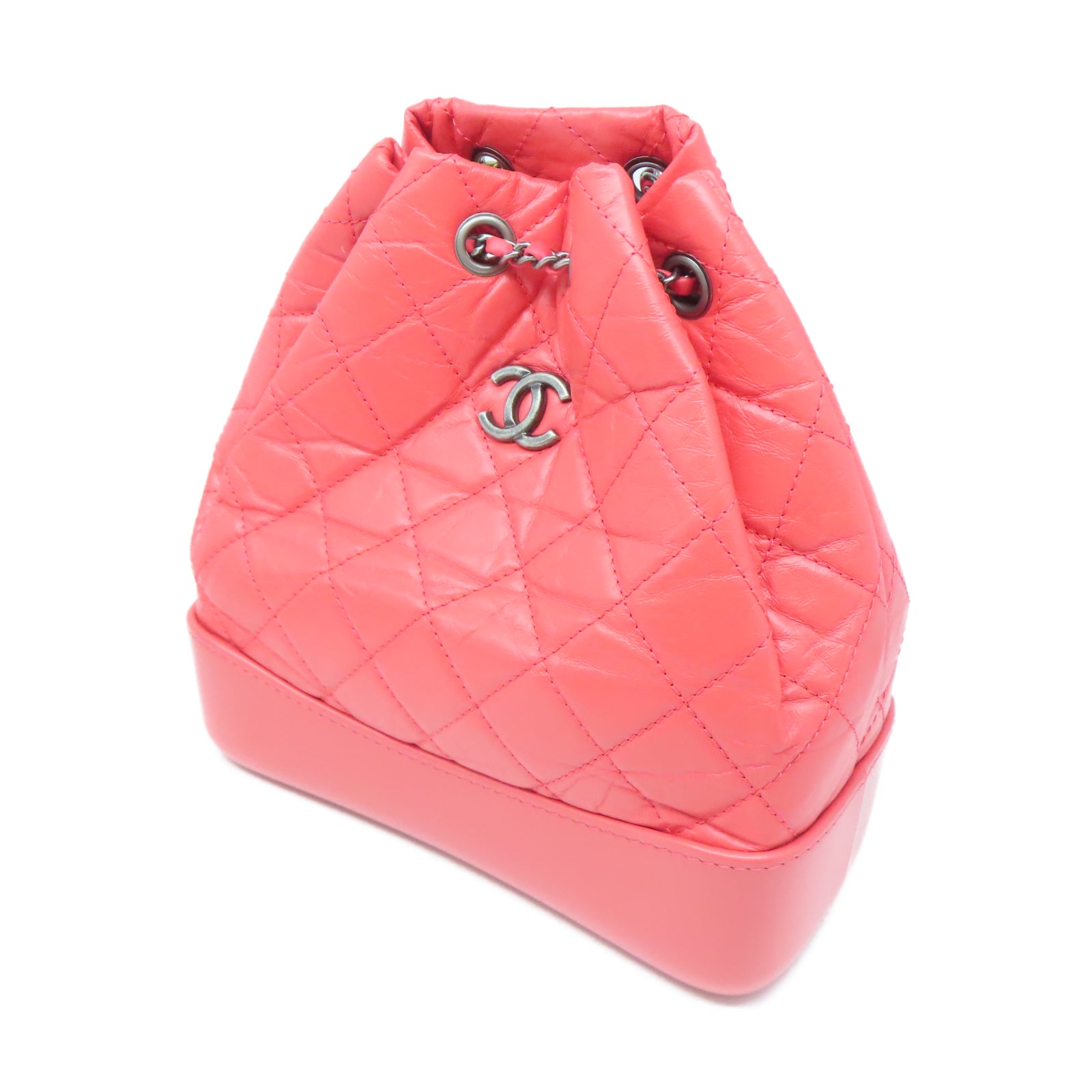 CHANEL 【激減優惠】菱格牛皮皮革Backpack金銀扣鏈帶背包粉紅色
