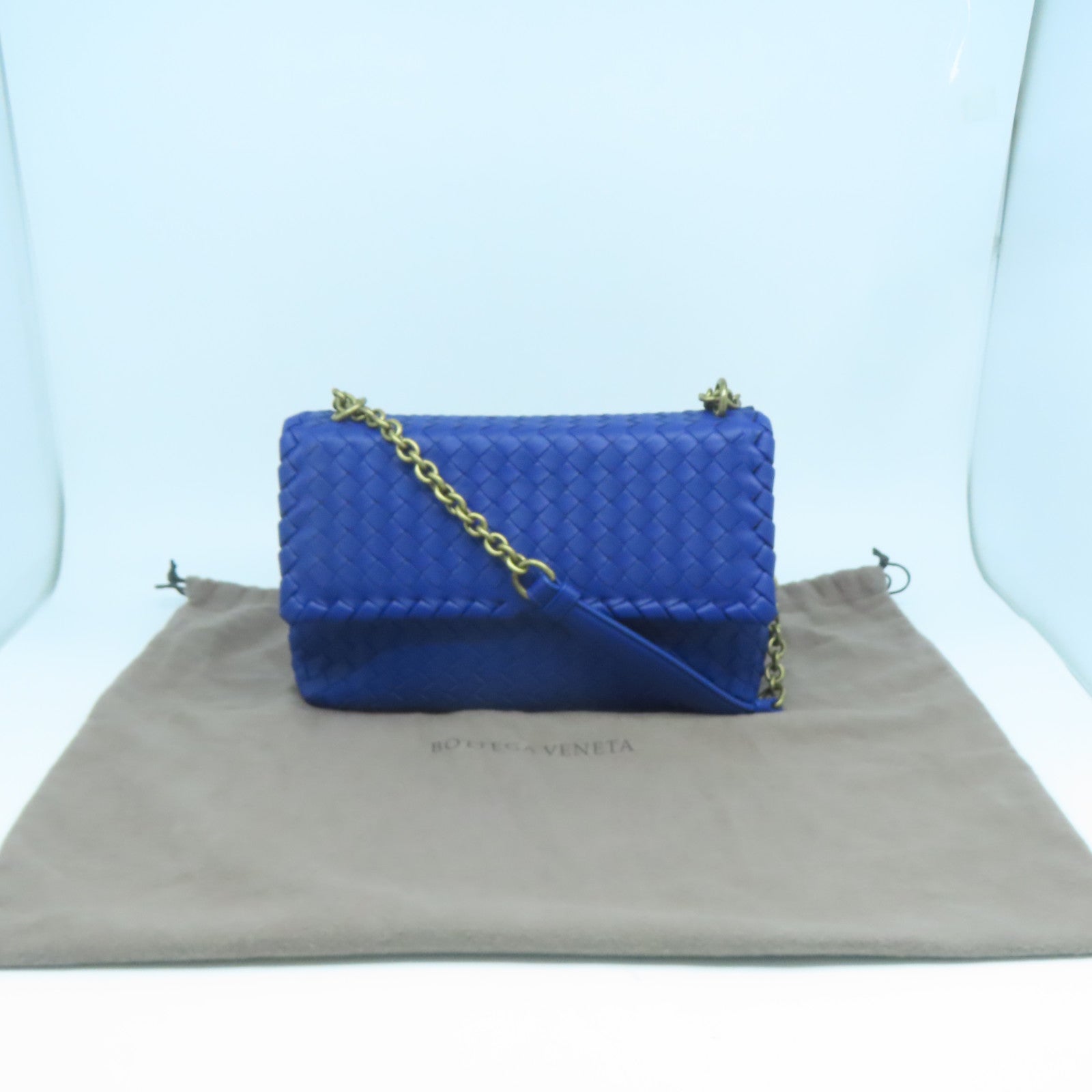 BOTTEGA VENETA 織紋皮革Shoulder Bag金扣鏈帶肩背袋藍色