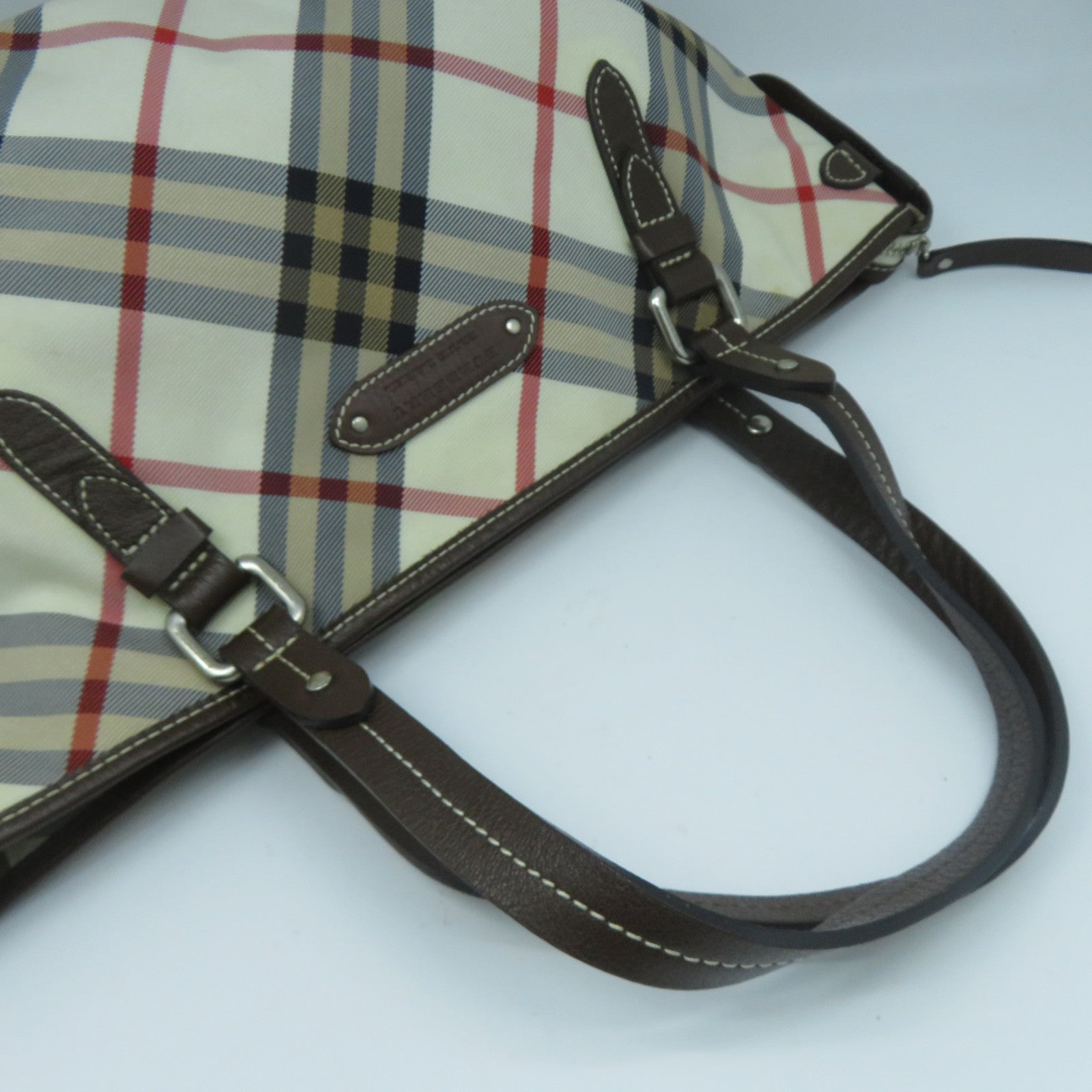 BURBERRY 帆布Shoulder Bag銀扣肩背袋啡色/米色