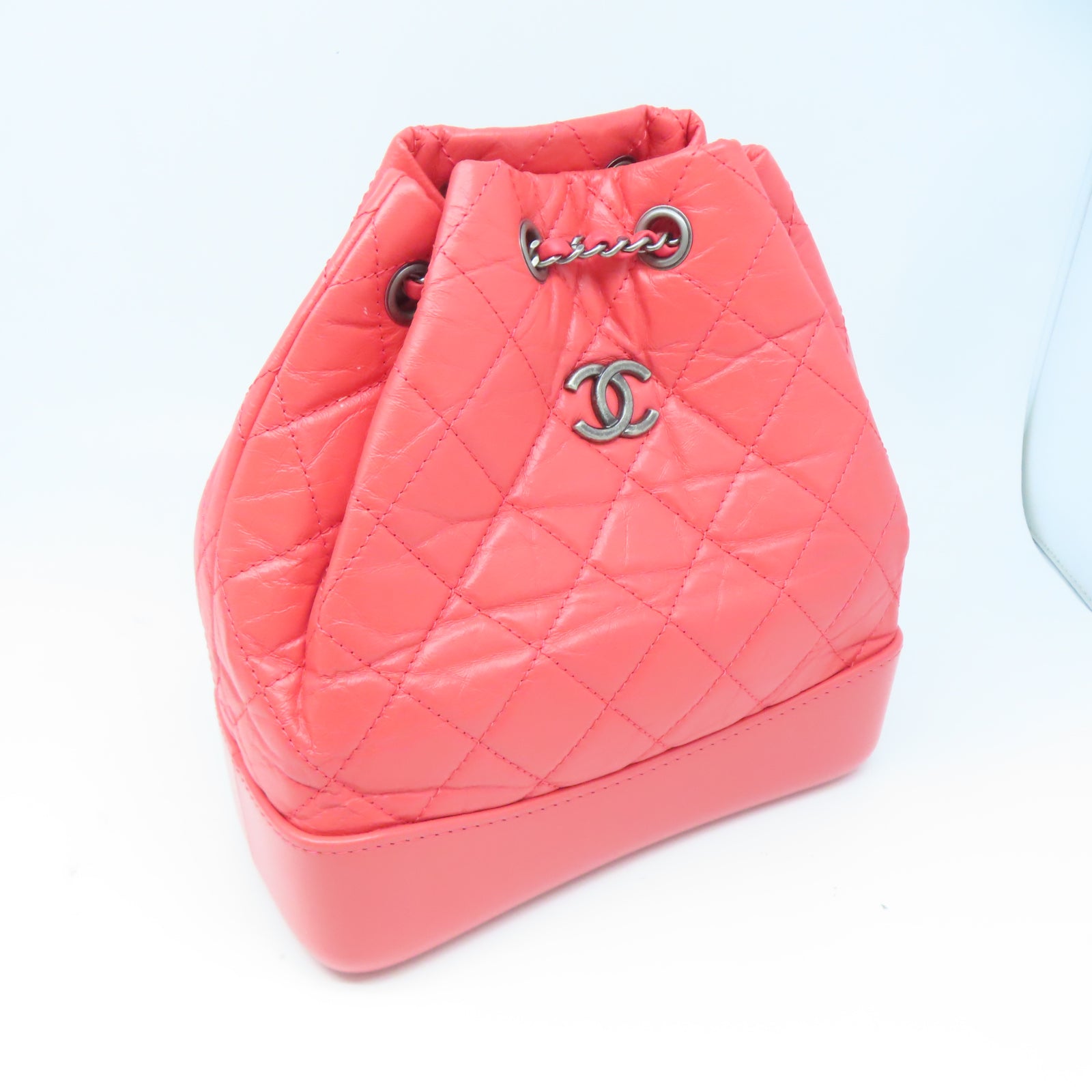 CHANEL 【激減優惠】菱格牛皮皮革Backpack金銀扣鏈帶背包粉紅色