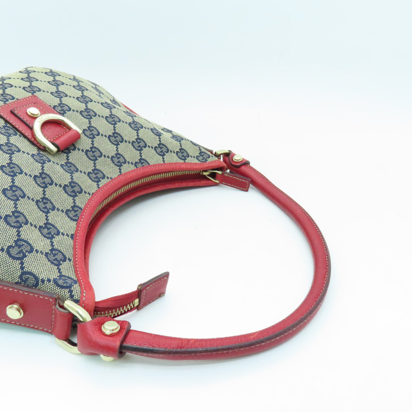 GUCCI Canvas Shoulder Bag Gold Buckle Blue/Red