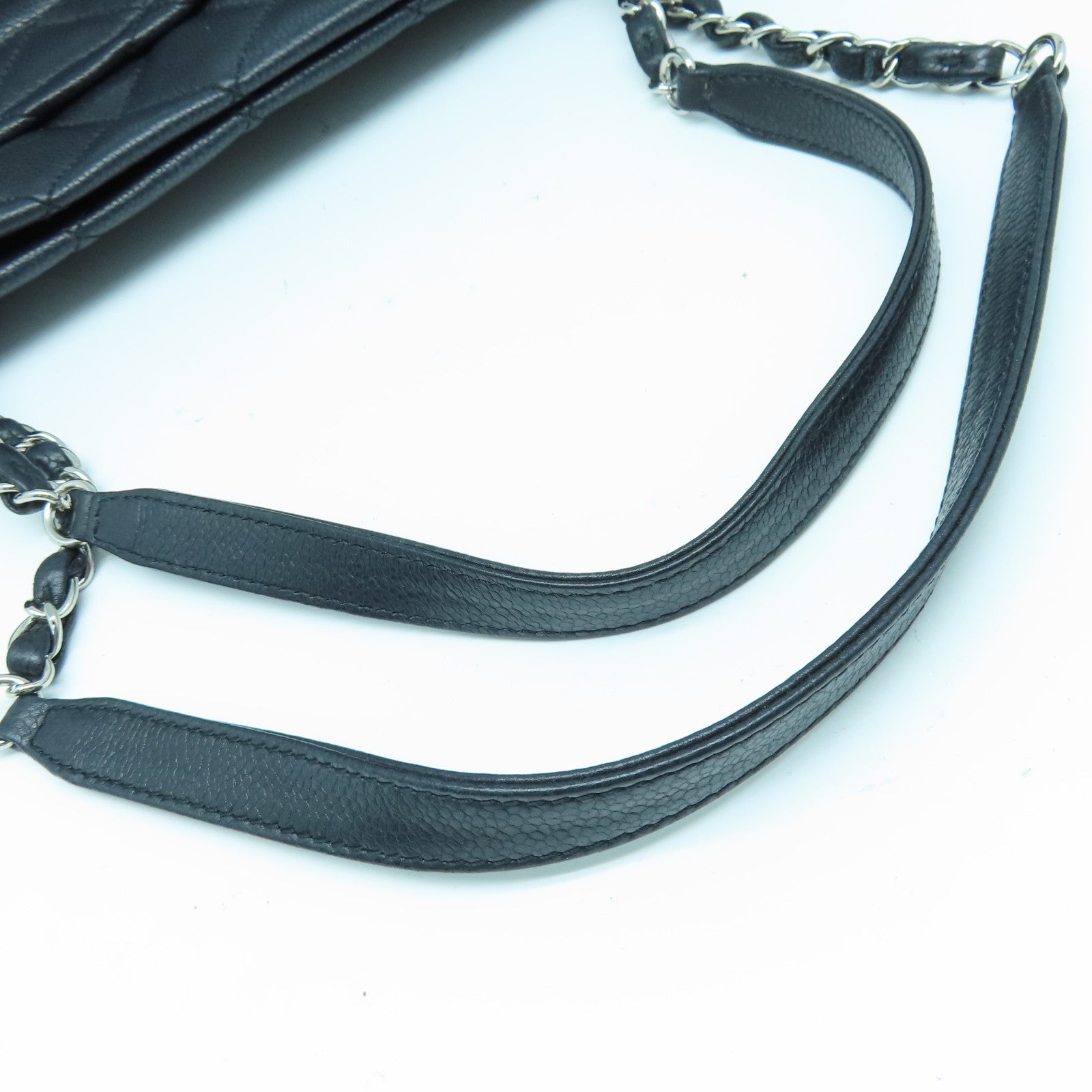 CHANEL 菱格牛皮皮革Chain Shoulder Bag银扣链带肩背袋黑色