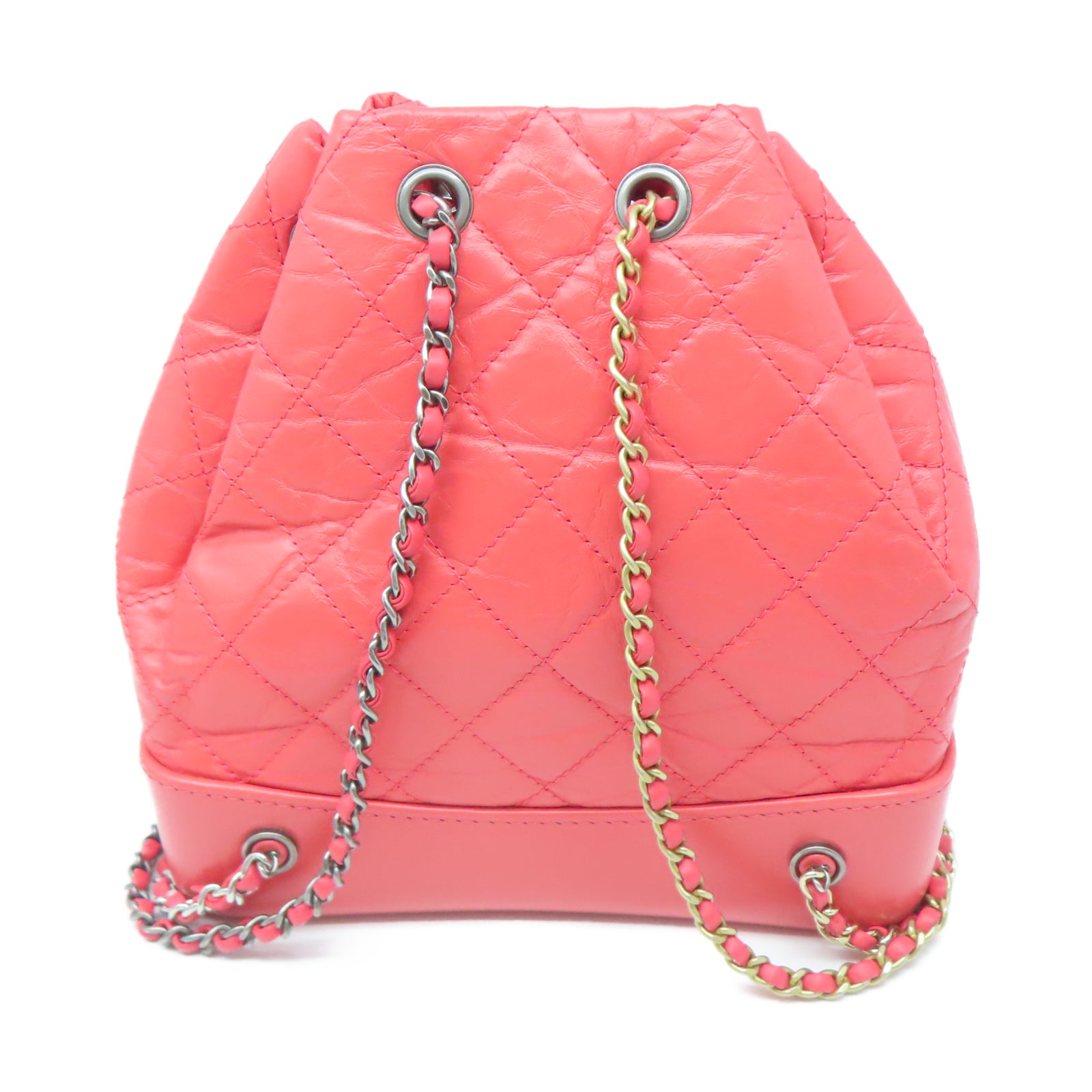 CHANEL 【激減優惠】菱格牛皮皮革Backpack金銀扣鏈帶背包粉紅色
