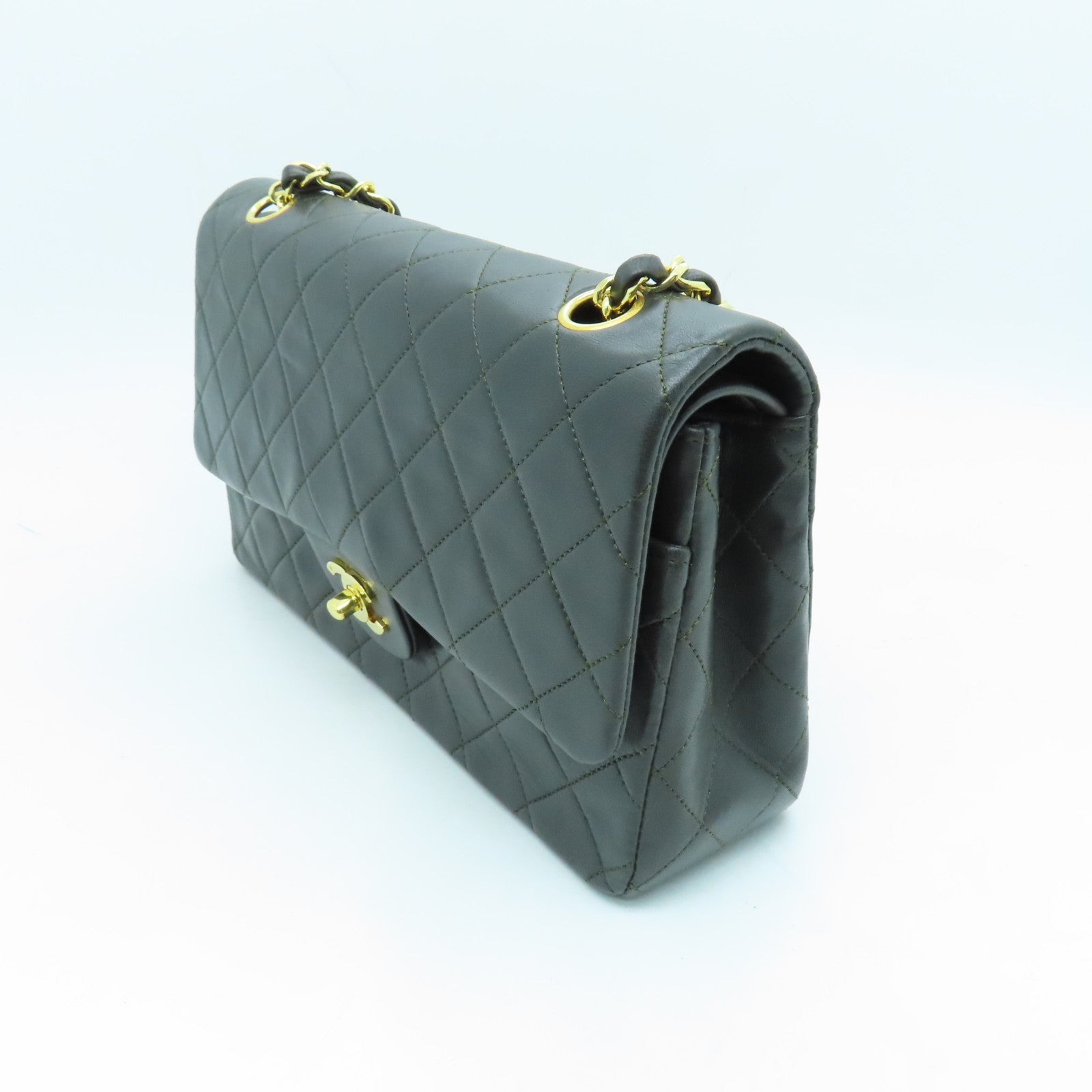 CHANEL Diamond Sheepskin Leather Chain Shoulder Gold Buckle Shoulder Bag Black/Green