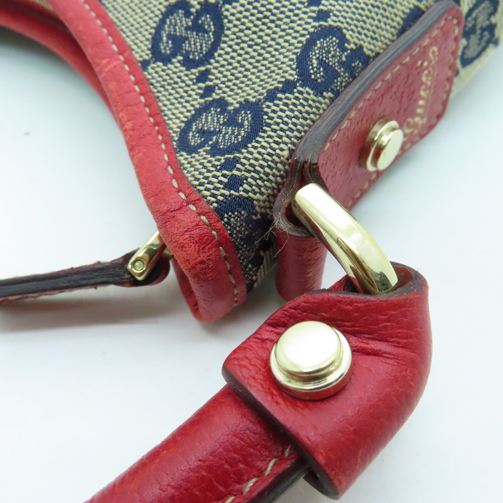 GUCCI Canvas Shoulder Bag Gold Buckle Blue/Red