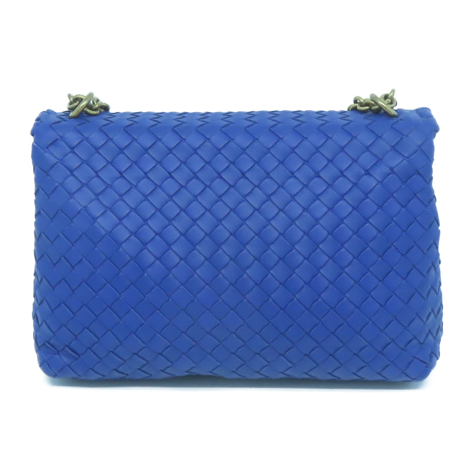 BOTTEGA VENETA 織紋皮革Shoulder Bag金扣鏈帶肩背袋藍色