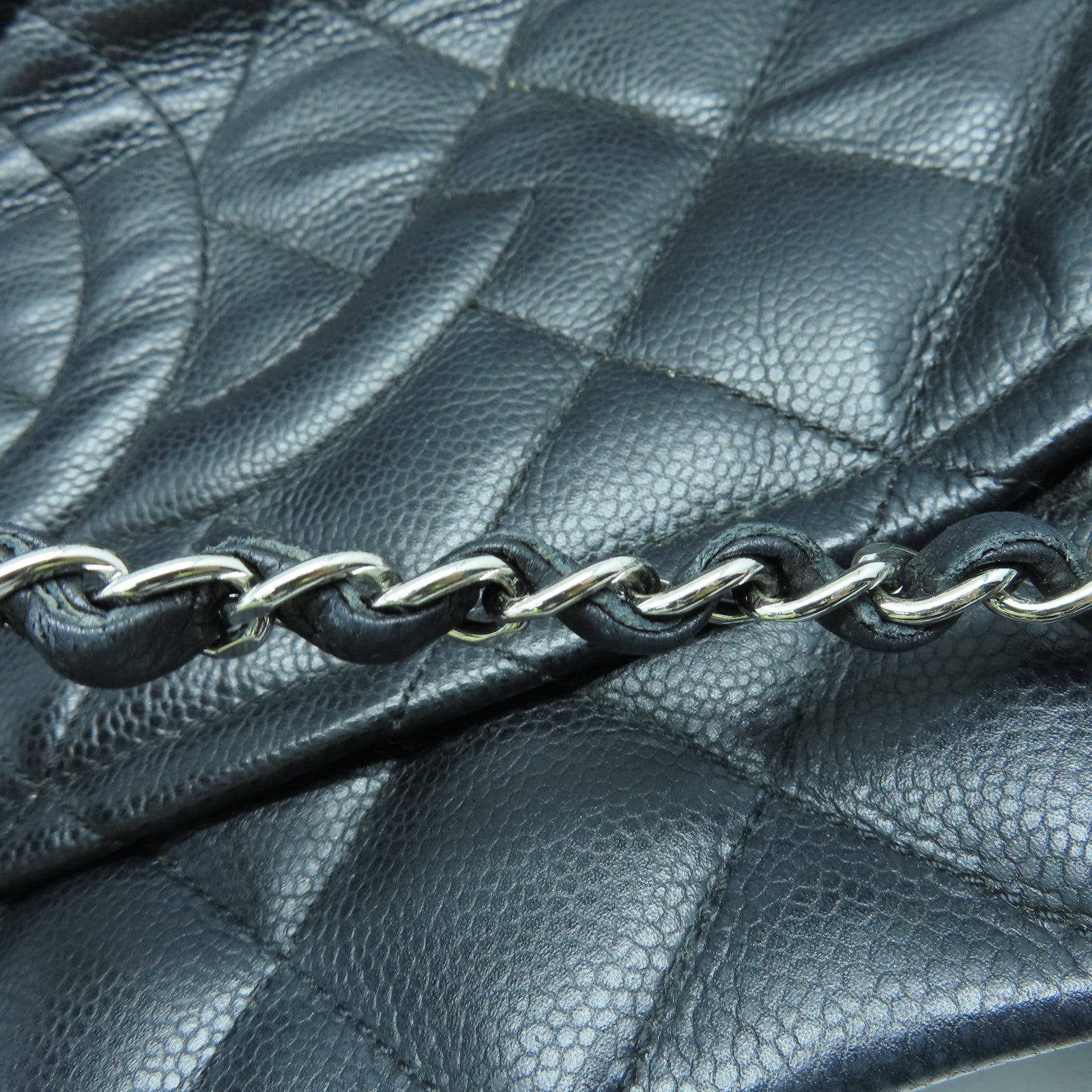 CHANEL 菱格牛皮皮革Chain Shoulder Bag银扣链带肩背袋黑色
