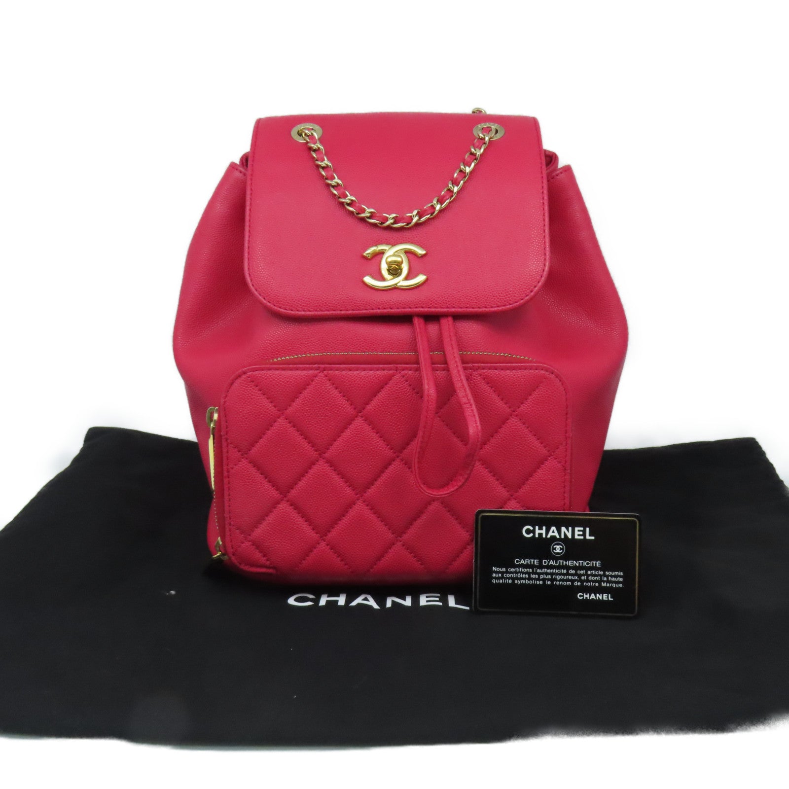 CHANEL 【激減優惠】菱格Caviar皮革BackPack金扣背包玫瑰粉色