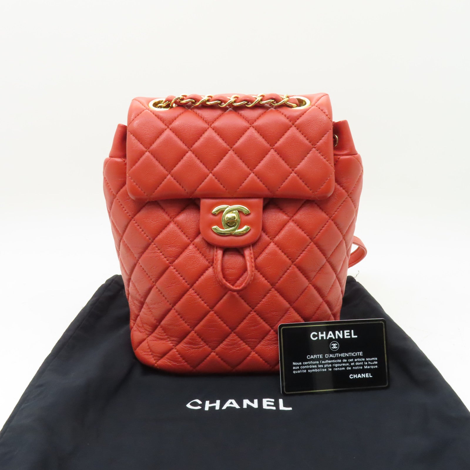 CHANEL 菱格牛皮皮革Backpack金扣背包黃色