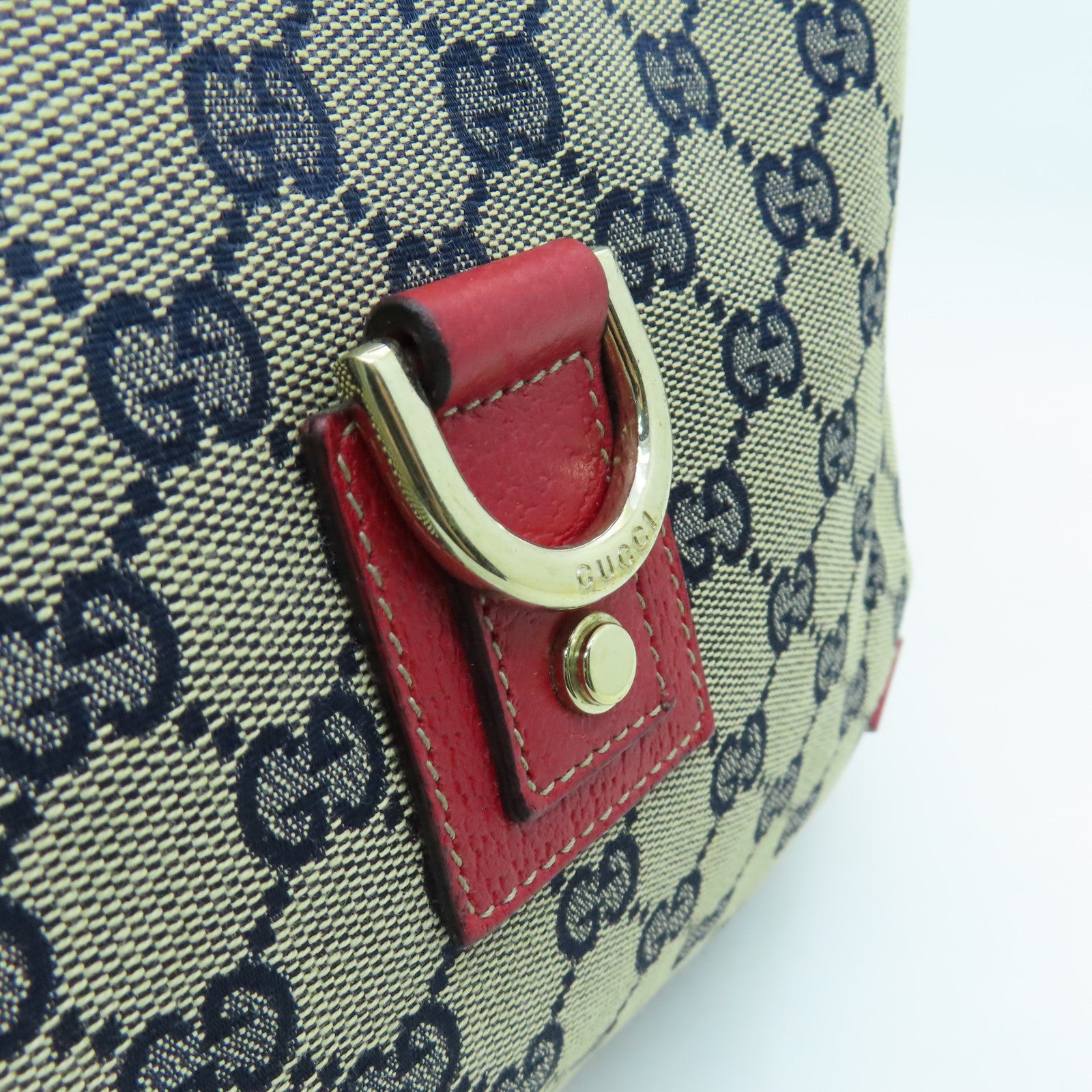 GUCCI Canvas Shoulder Bag Gold Buckle Blue/Red
