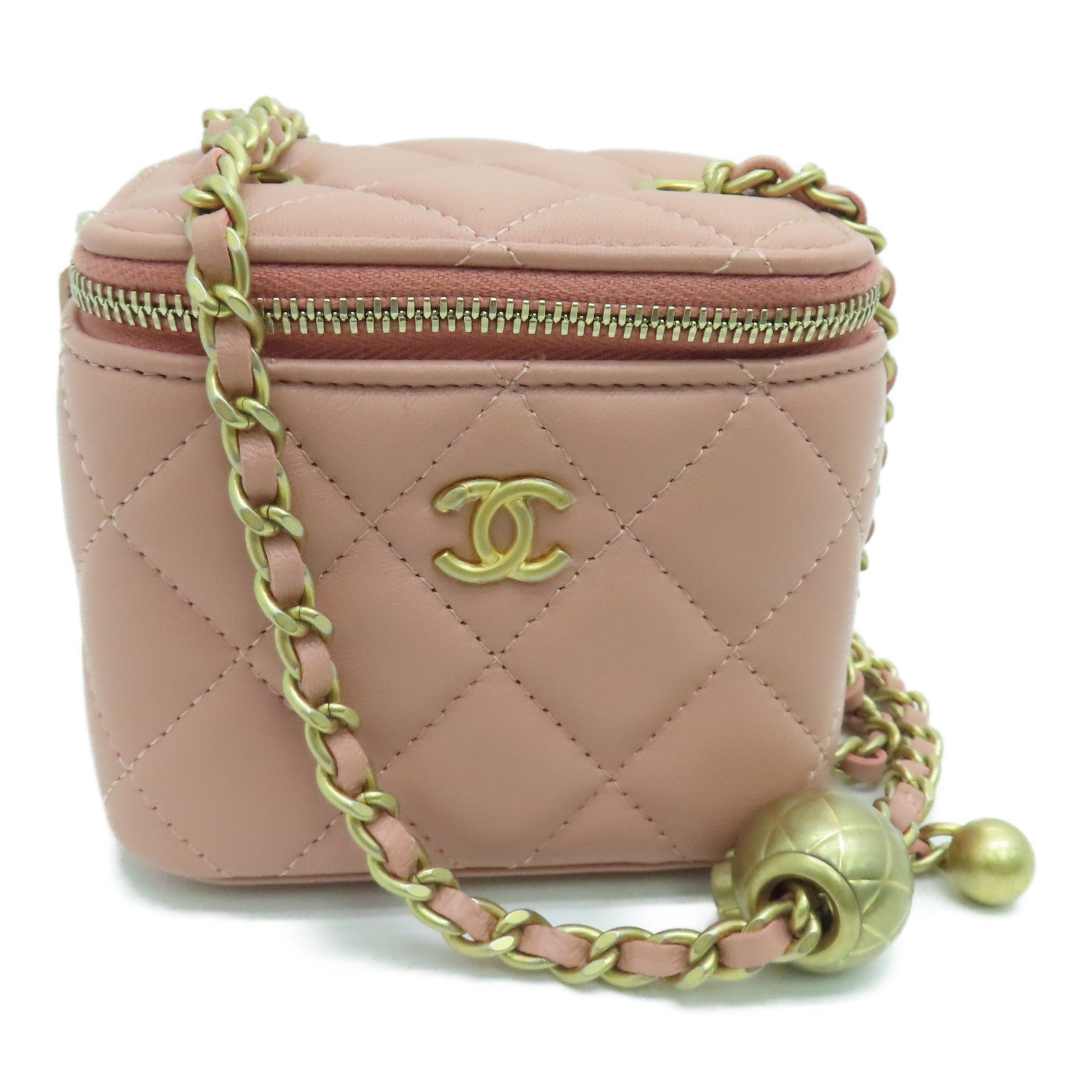 CHANEL 菱格羊皮皮革Chain Shoulder金扣链带肩背袋粉红色