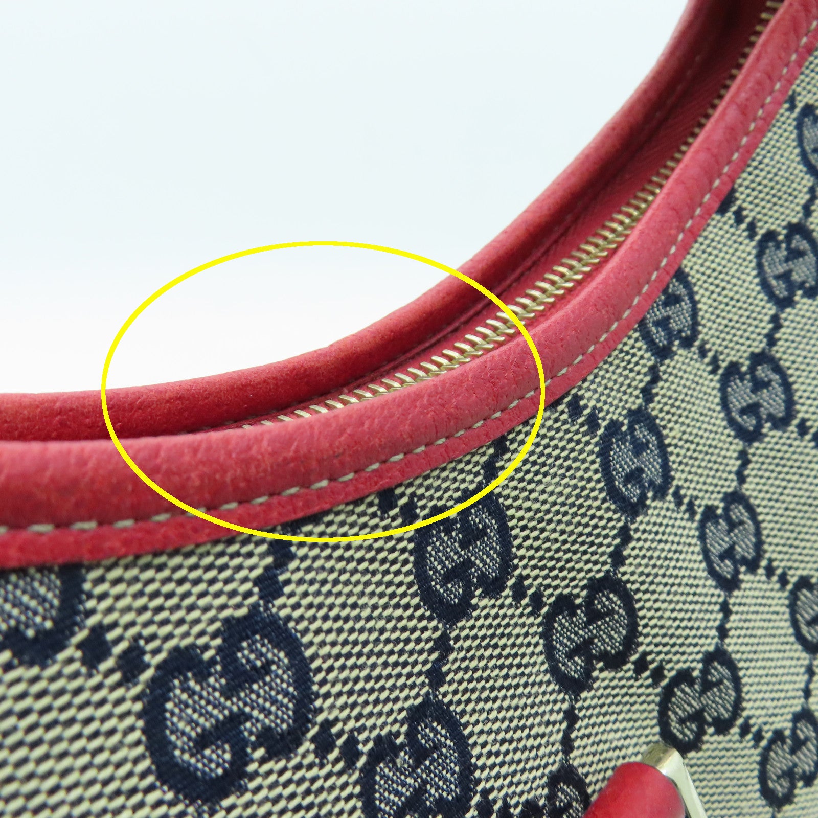 GUCCI Canvas Shoulder Bag Gold Buckle Blue/Red
