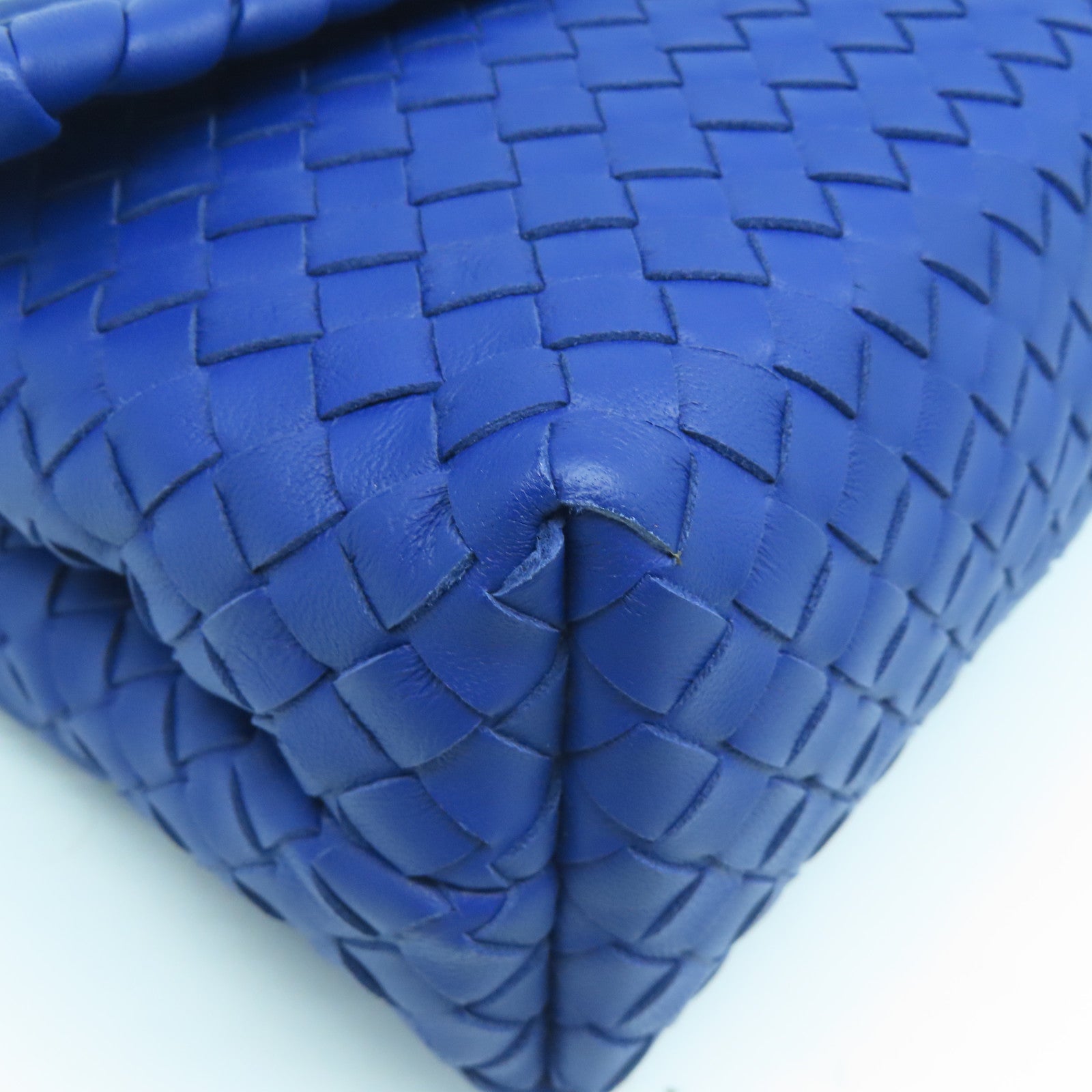 BOTTEGA VENETA 織紋皮革Shoulder Bag金扣鏈帶肩背袋藍色