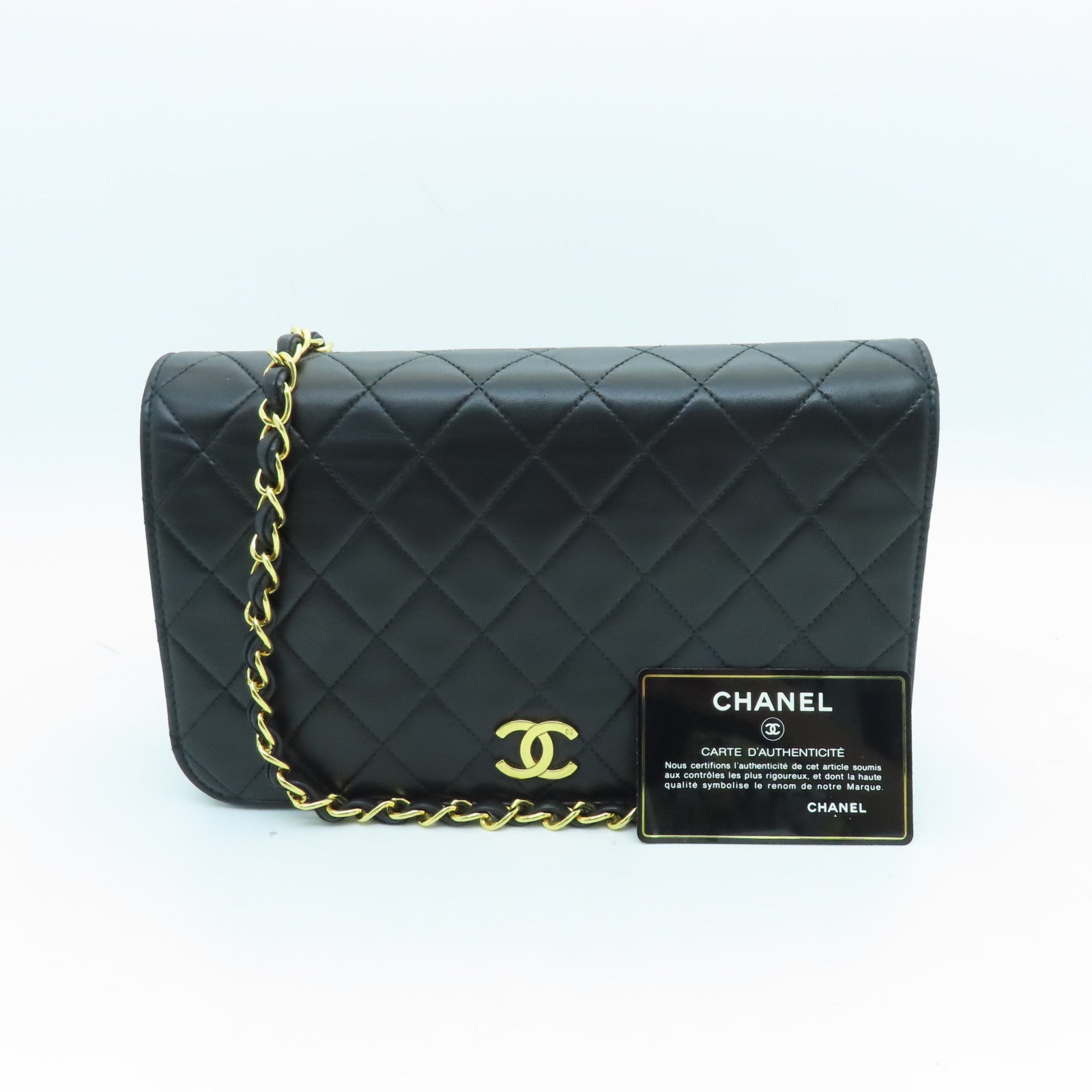 CHANEL rhombic sheepskin leather Chain Shoulder gold buckle chain shoulder bag black