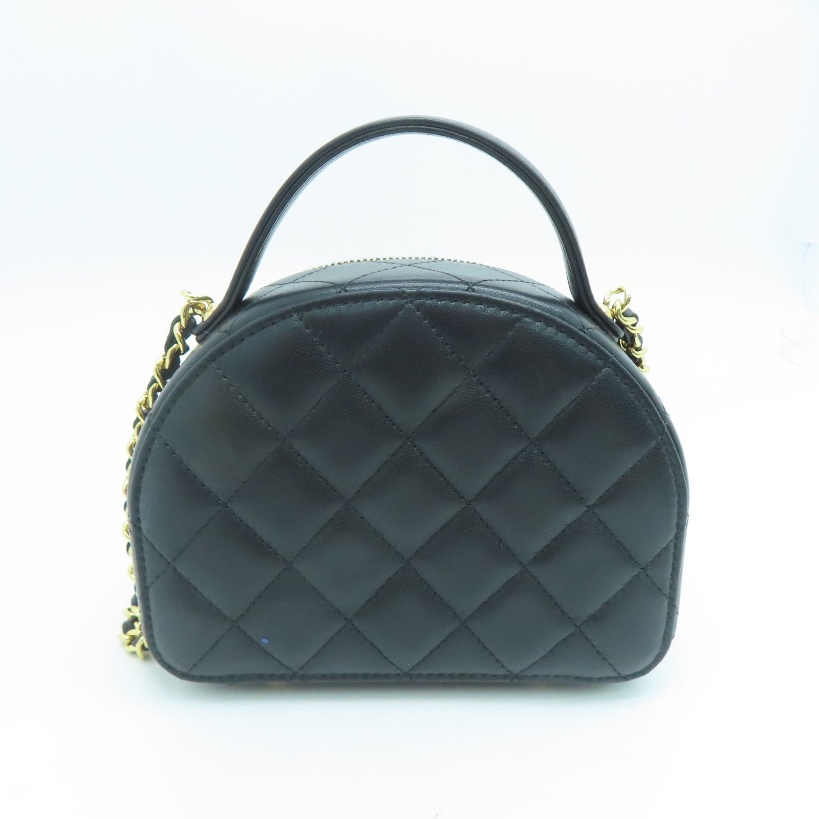 CHANEL 菱格羊皮皮革Chain Shoulder金扣鏈帶肩背袋黑色