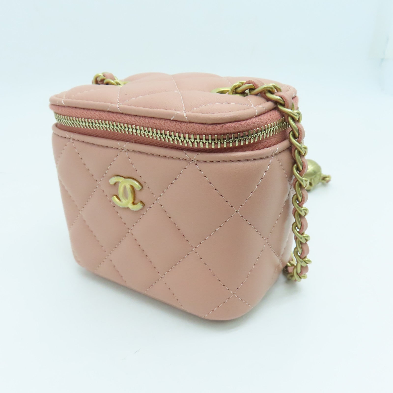 CHANEL 菱格羊皮皮革Chain Shoulder金扣链带肩背袋粉红色