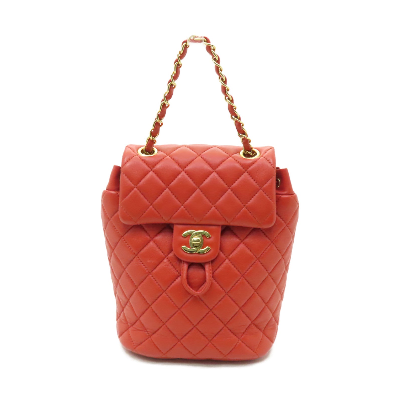 CHANEL 菱格牛皮皮革Backpack金扣背包黃色