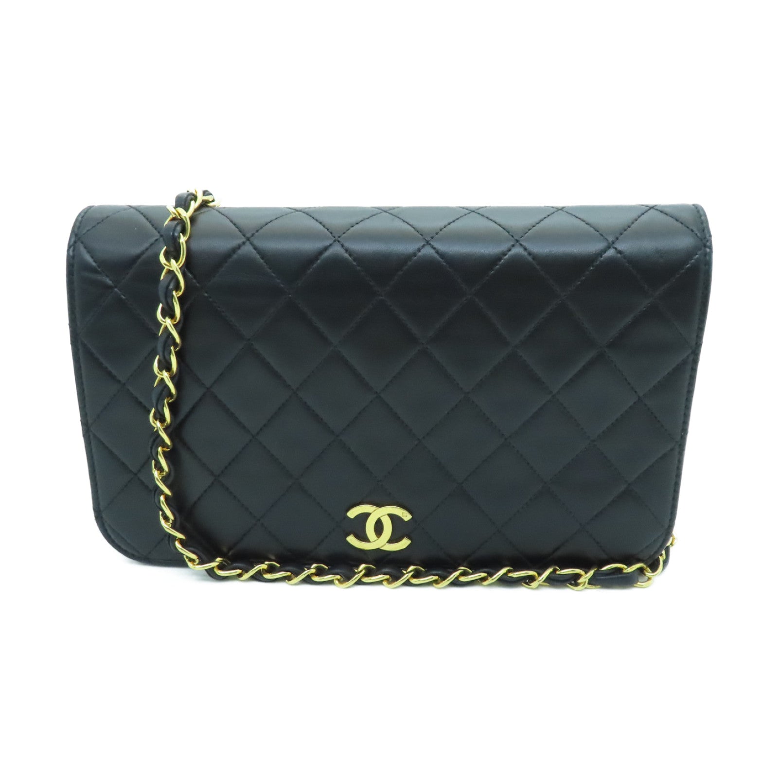 CHANEL rhombic sheepskin leather Chain Shoulder gold buckle chain shoulder bag black