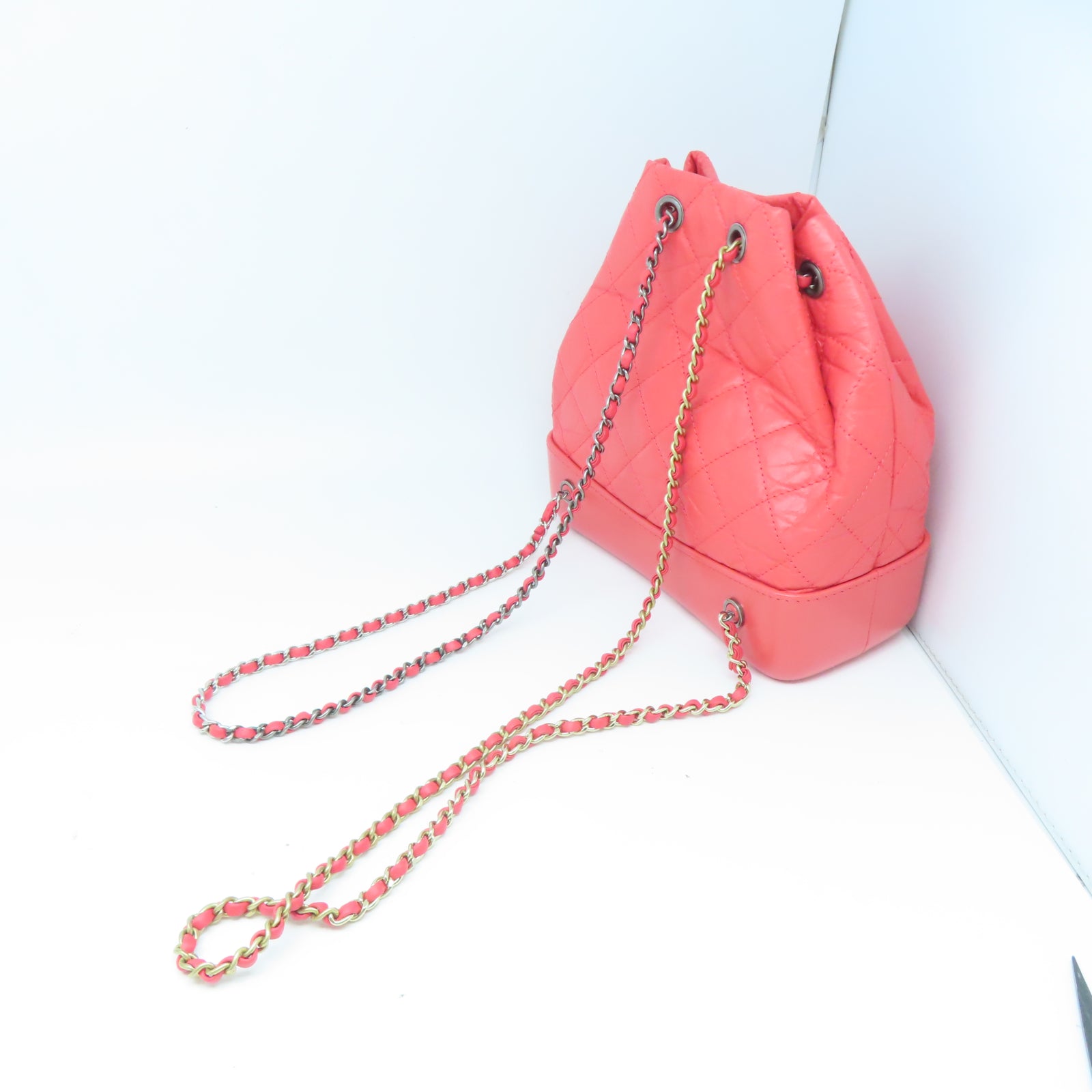 CHANEL 【激減優惠】菱格牛皮皮革Backpack金銀扣鏈帶背包粉紅色