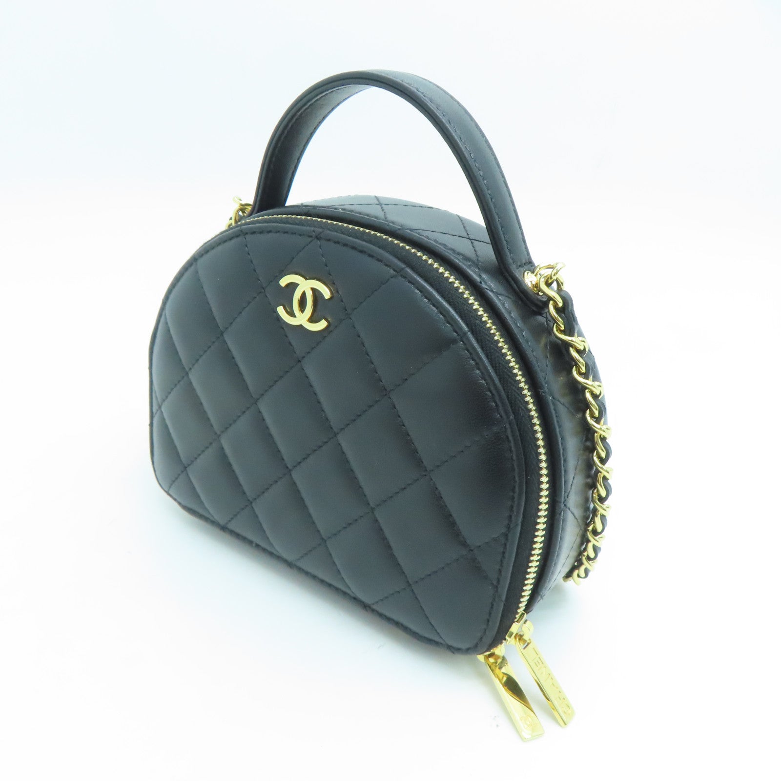 CHANEL 菱格羊皮皮革Chain Shoulder金扣鏈帶肩背袋黑色