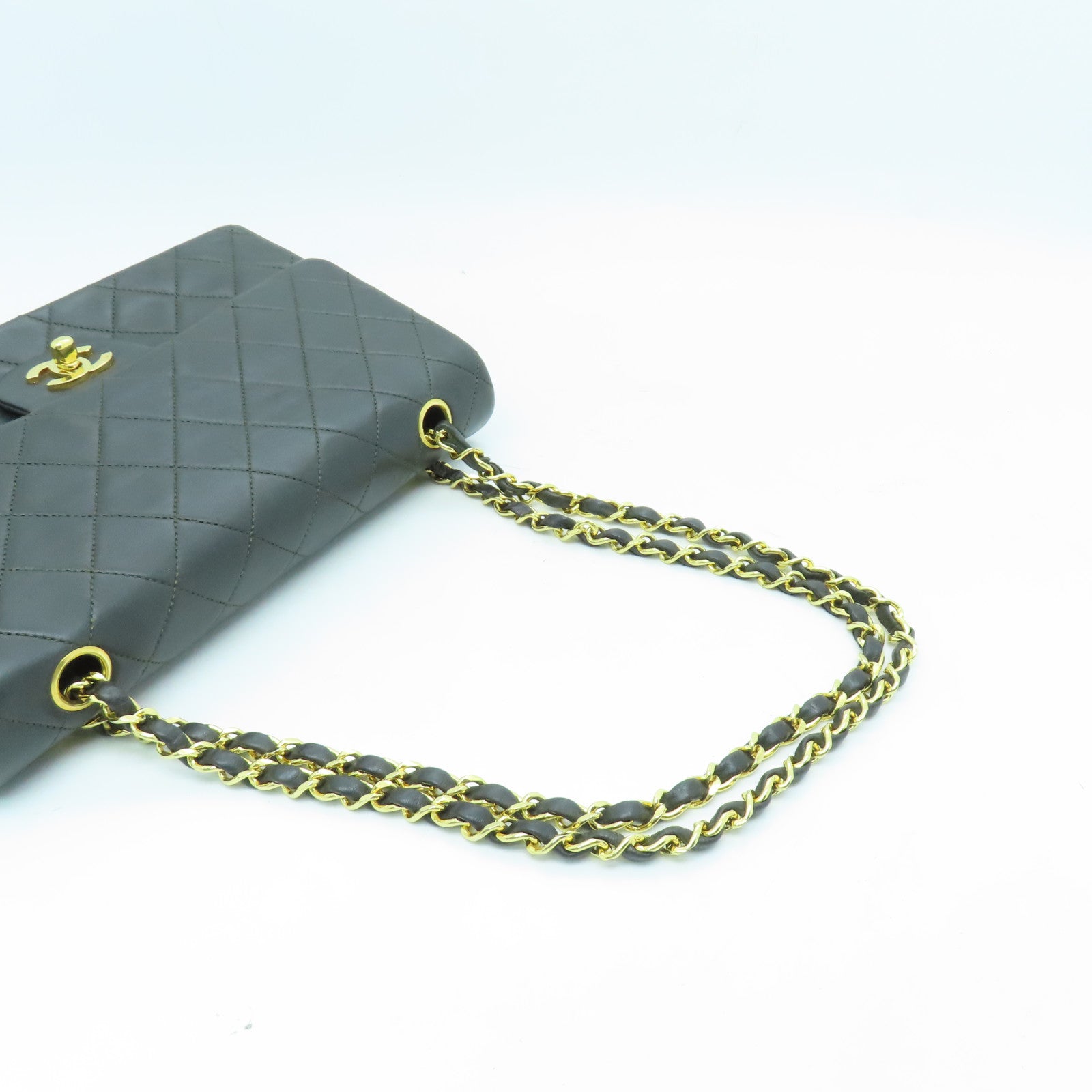 CHANEL Diamond Sheepskin Leather Chain Shoulder Gold Buckle Shoulder Bag Black/Green