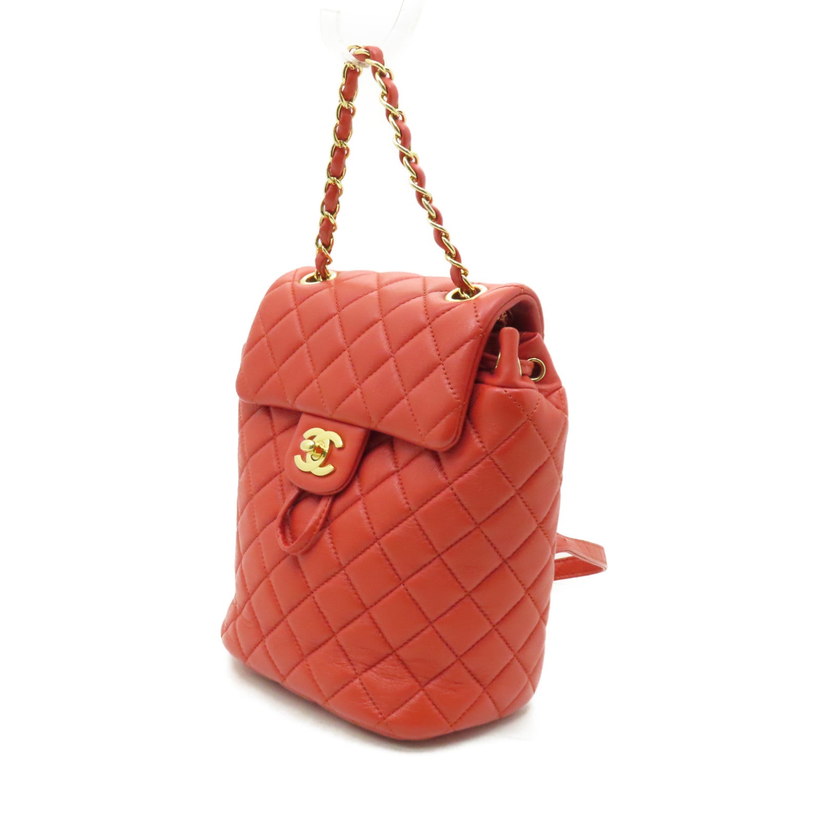 CHANEL 菱格牛皮皮革Backpack金扣背包黃色