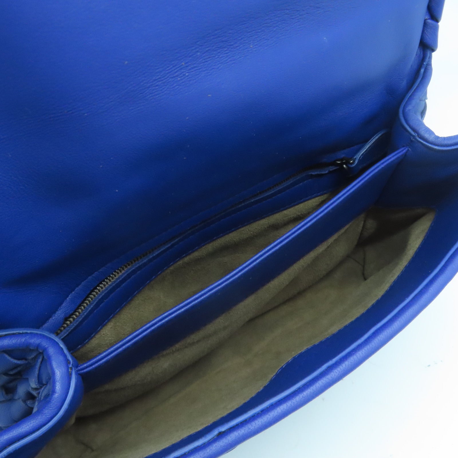 BOTTEGA VENETA 織紋皮革Shoulder Bag金扣鏈帶肩背袋藍色
