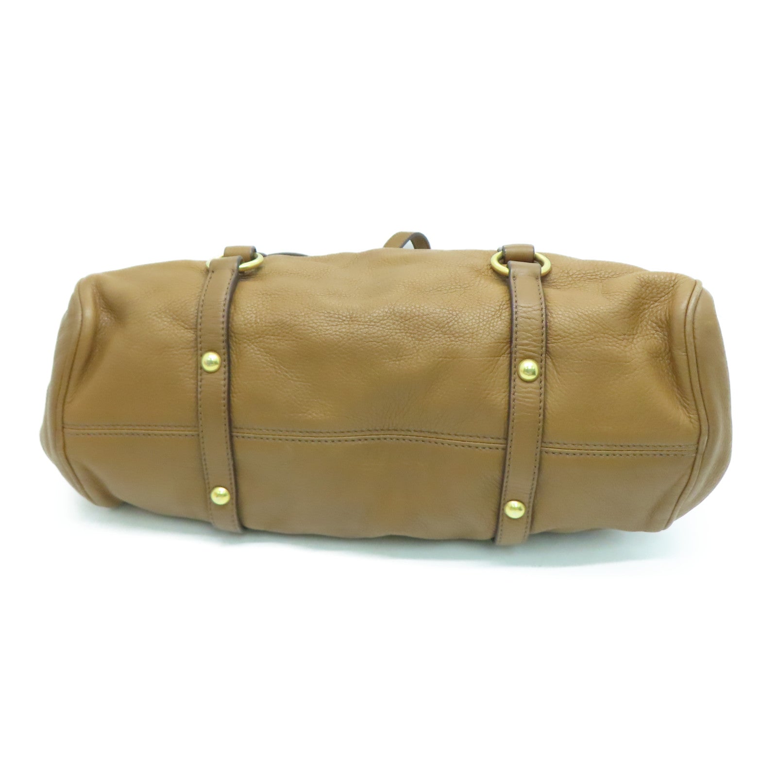 Miu Miu Cowhide Leather 2Way Shoulder Gold Buckle Handle Shoulder Bag Brown