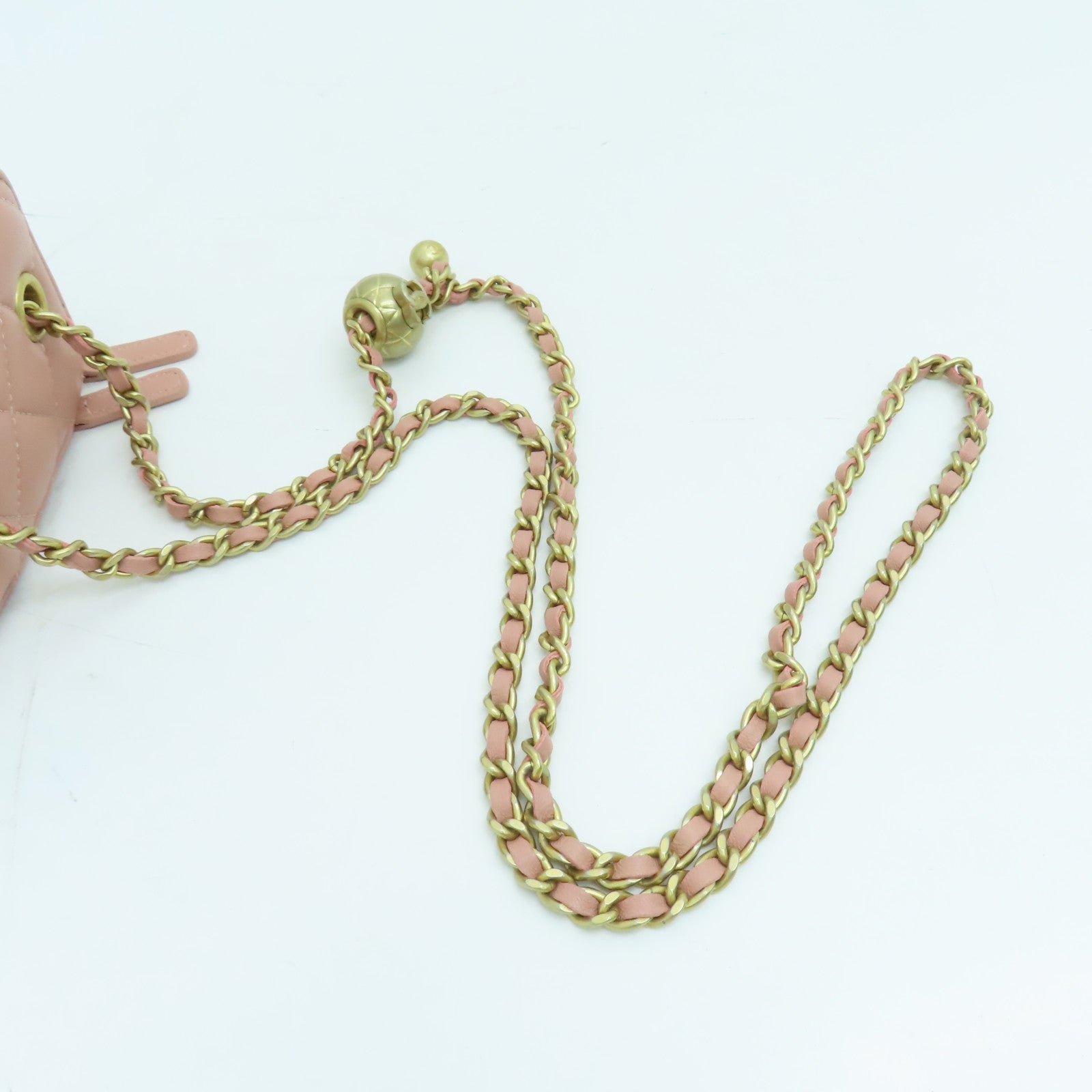 CHANEL 菱格羊皮皮革Chain Shoulder金扣链带肩背袋粉红色