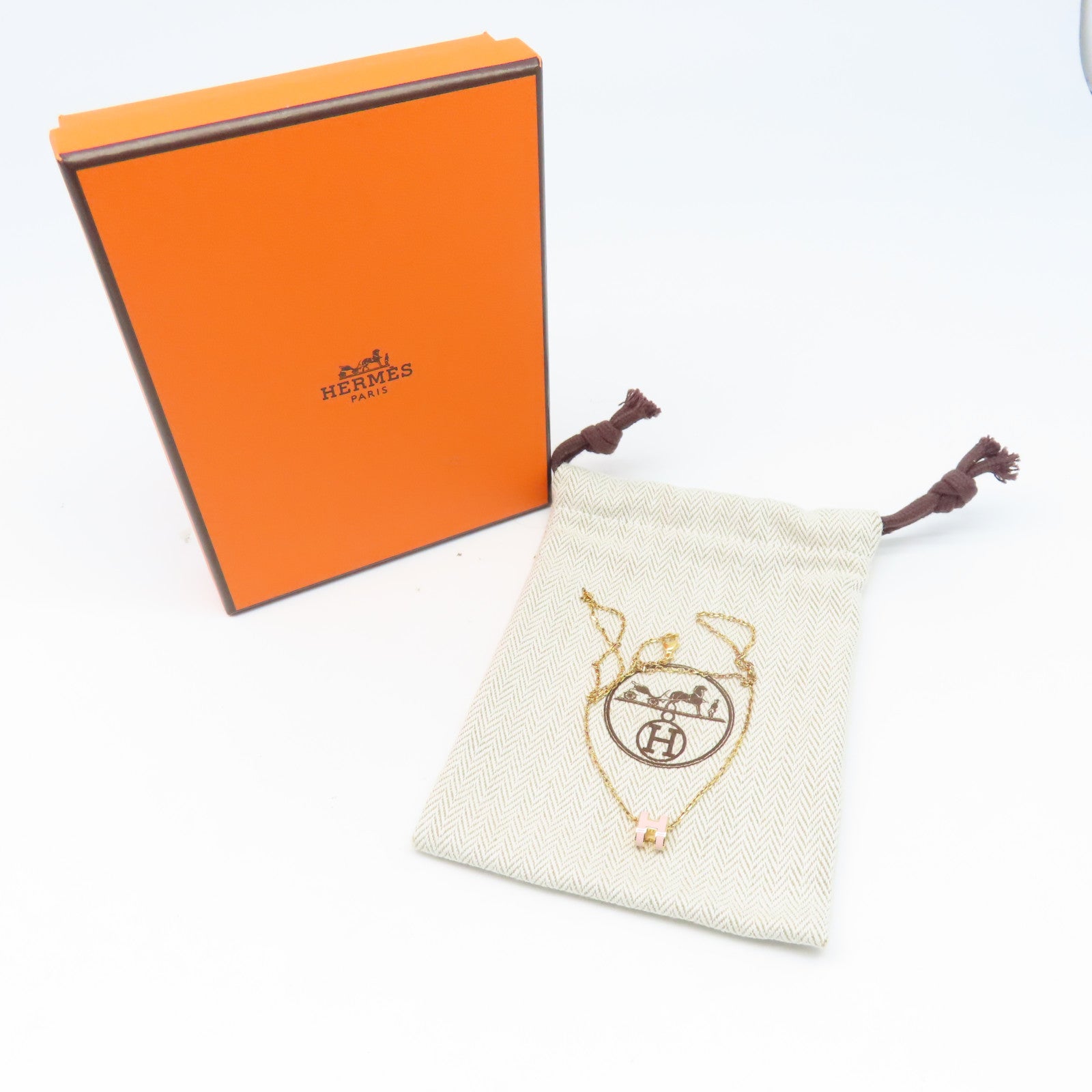 HERMES 金屬Mini Pop H項鍊粉紅色/金色