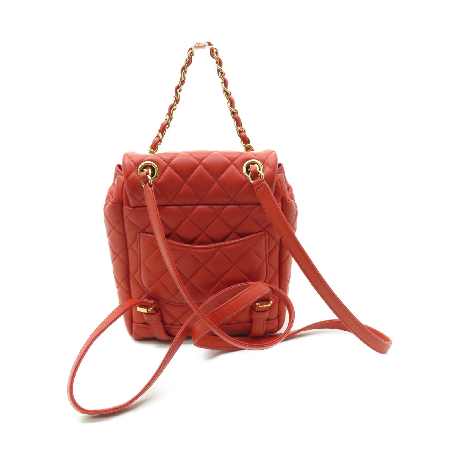 CHANEL 菱格牛皮皮革Backpack金扣背包黃色