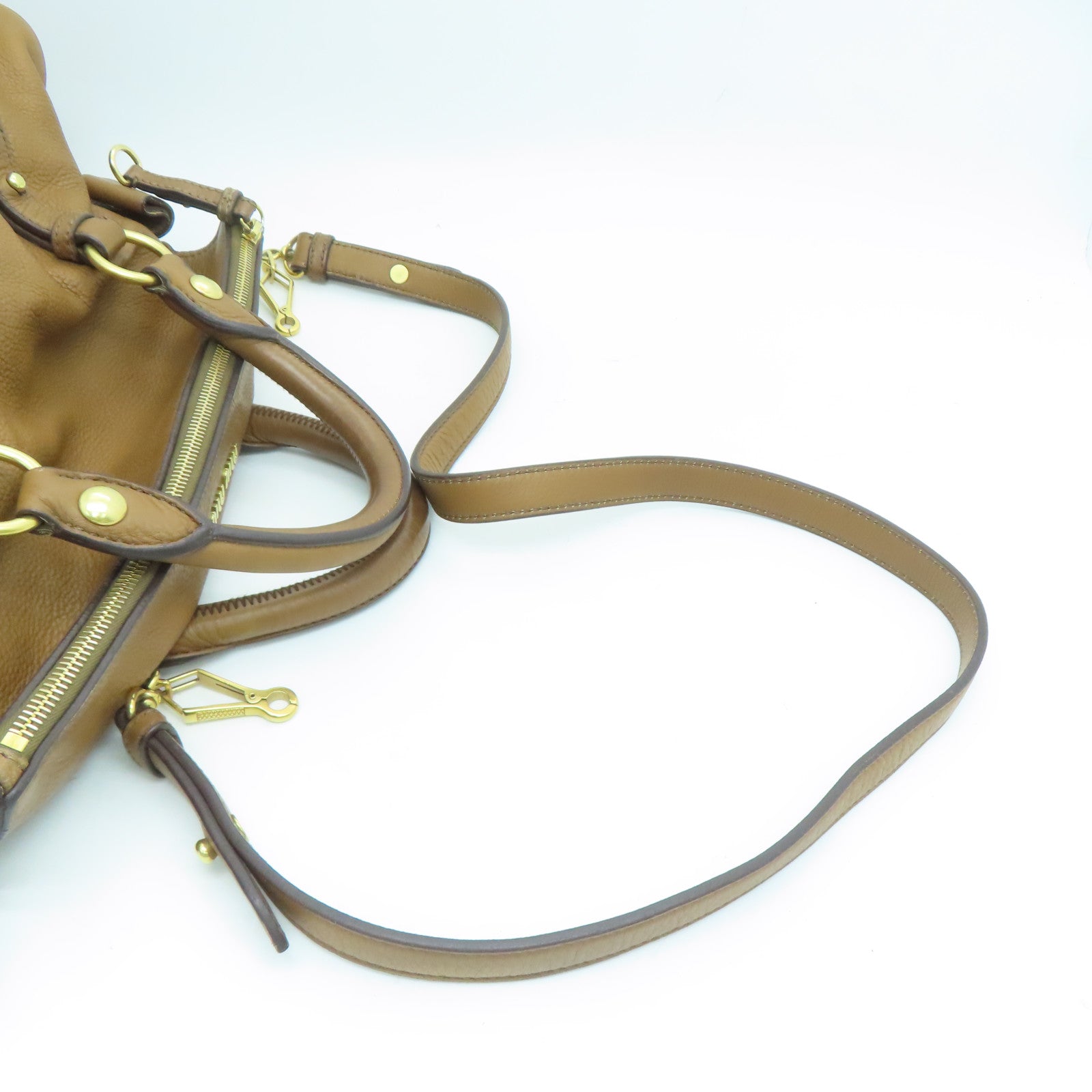 Miu Miu Cowhide Leather 2Way Shoulder Gold Buckle Handle Shoulder Bag Brown