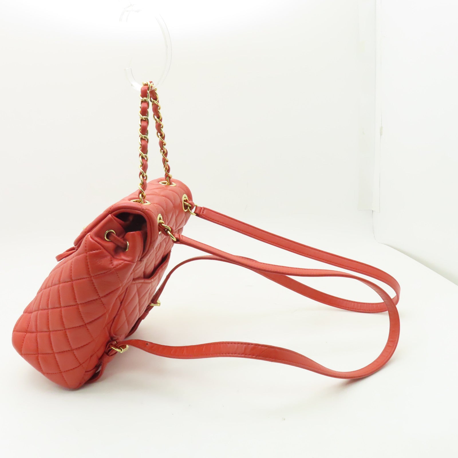 CHANEL 菱格牛皮皮革Backpack金扣背包黃色