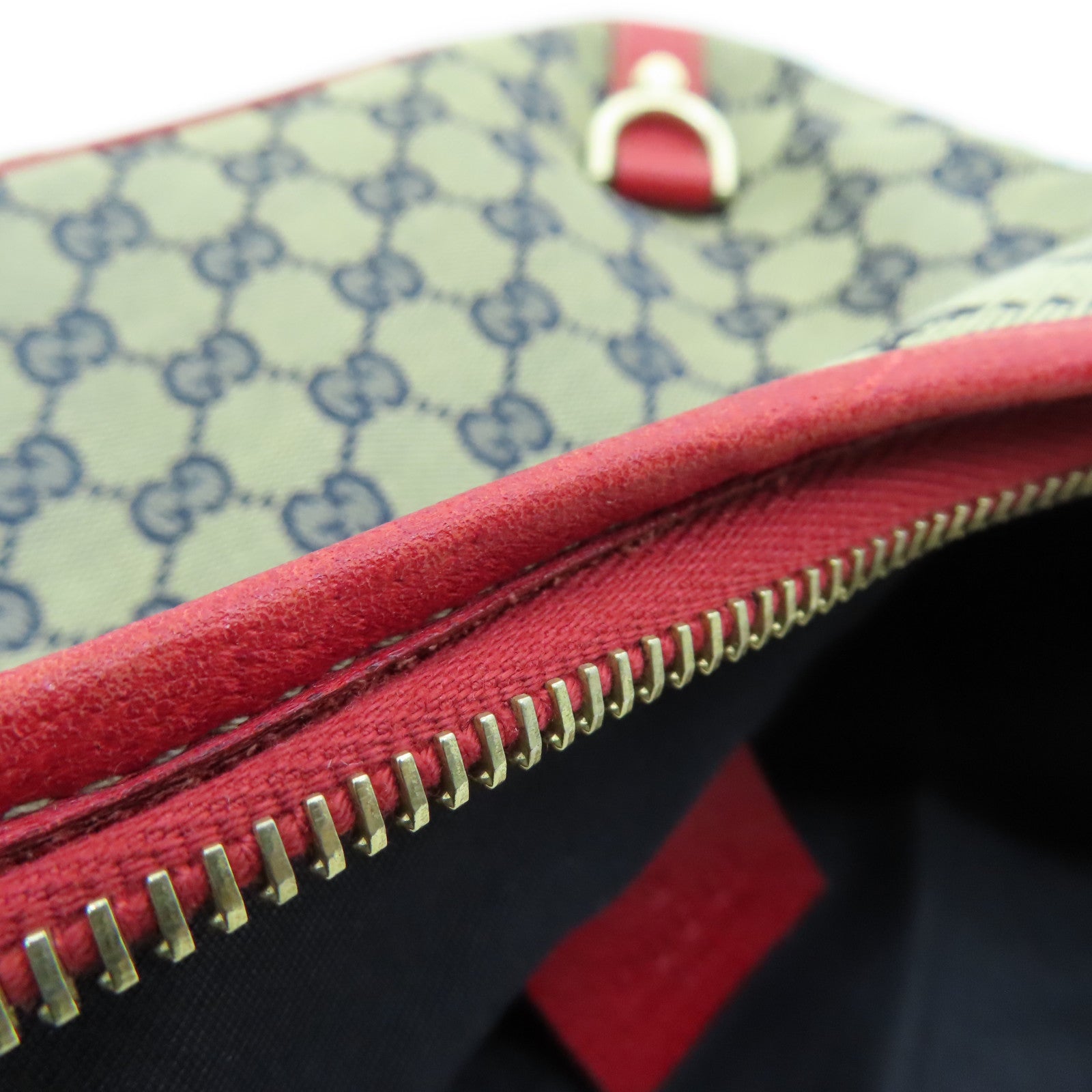 GUCCI Canvas Shoulder Bag Gold Buckle Blue/Red