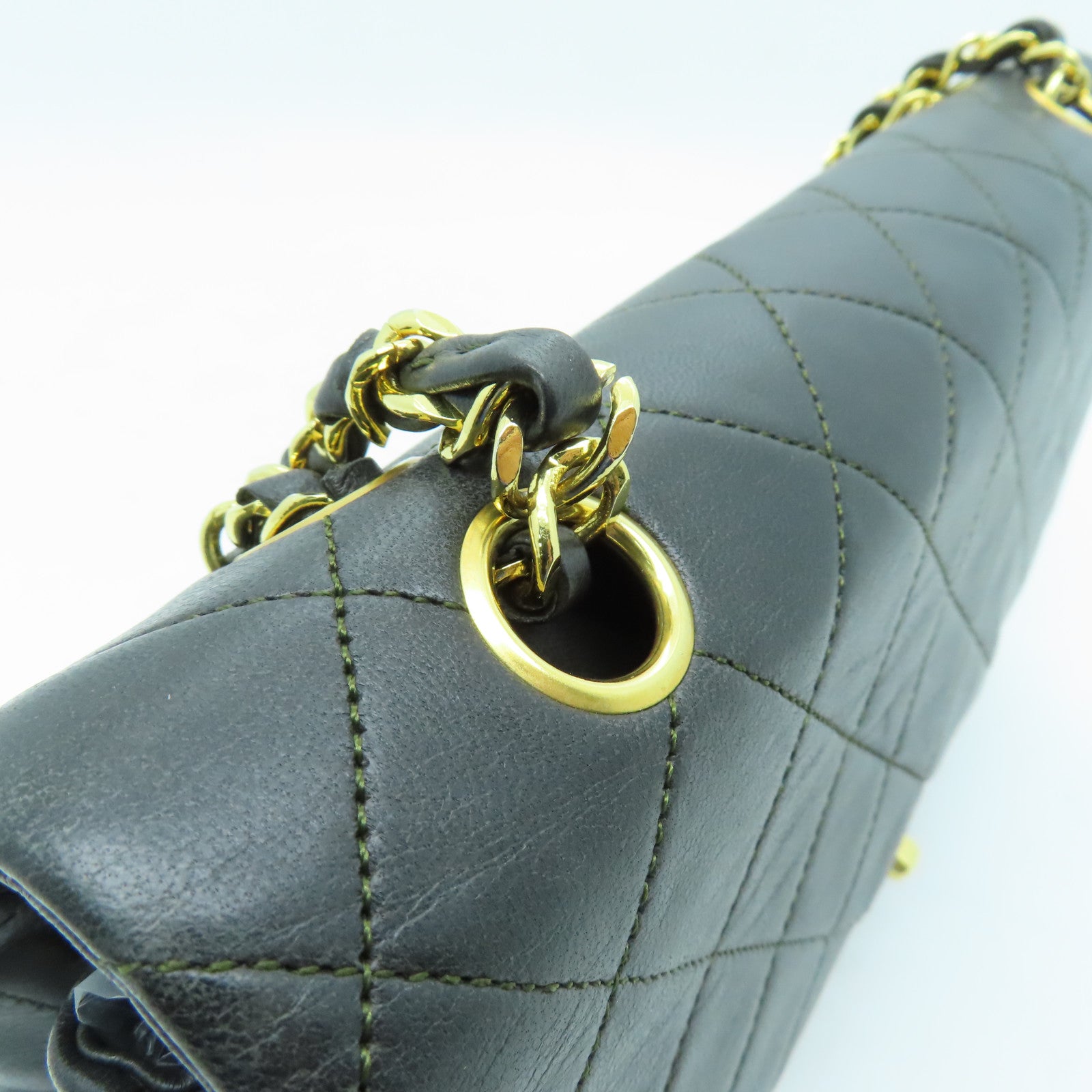 CHANEL Diamond Sheepskin Leather Chain Shoulder Gold Buckle Shoulder Bag Black/Green