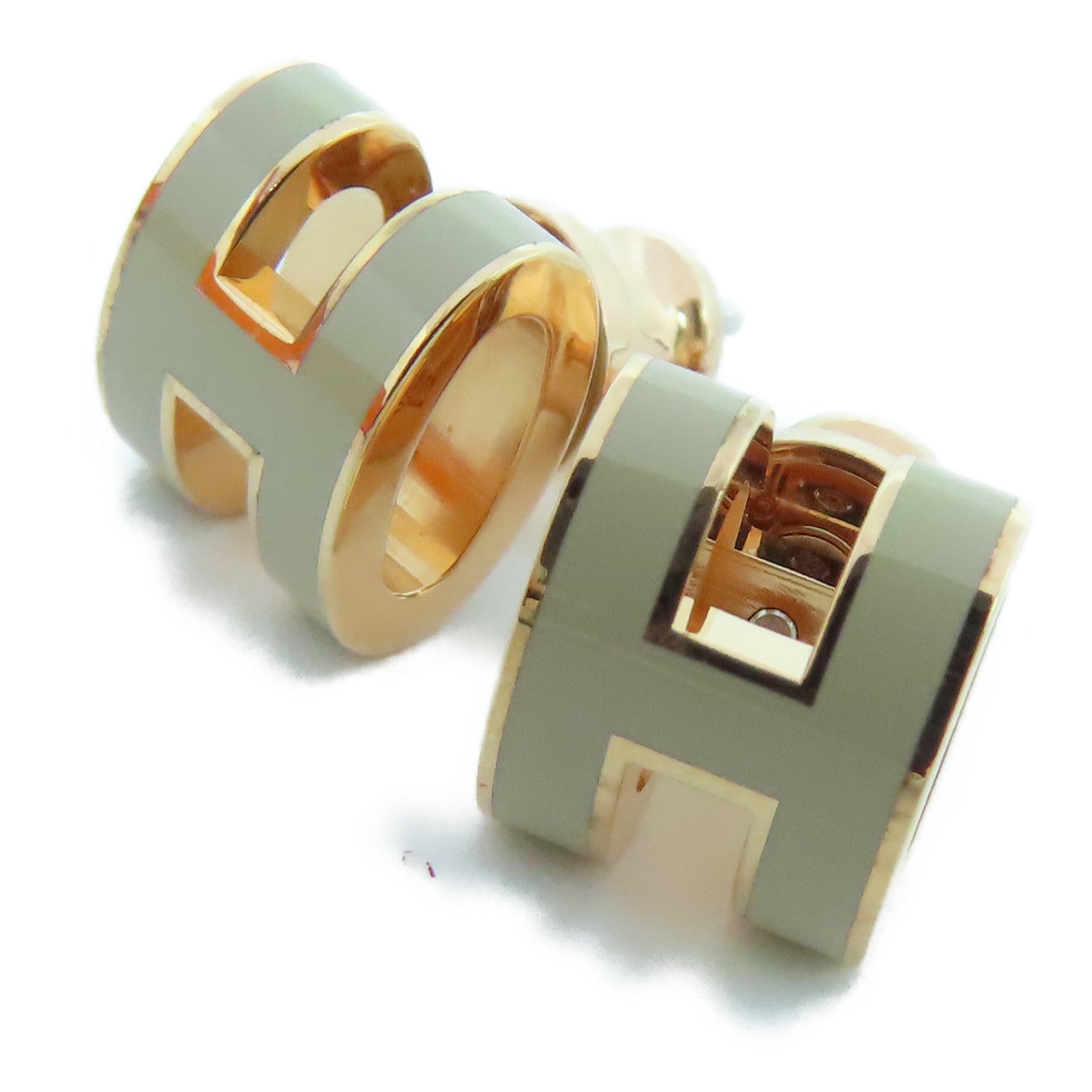 HERMES 金屬Mini Pop H Earrings粉金扣耳環白色