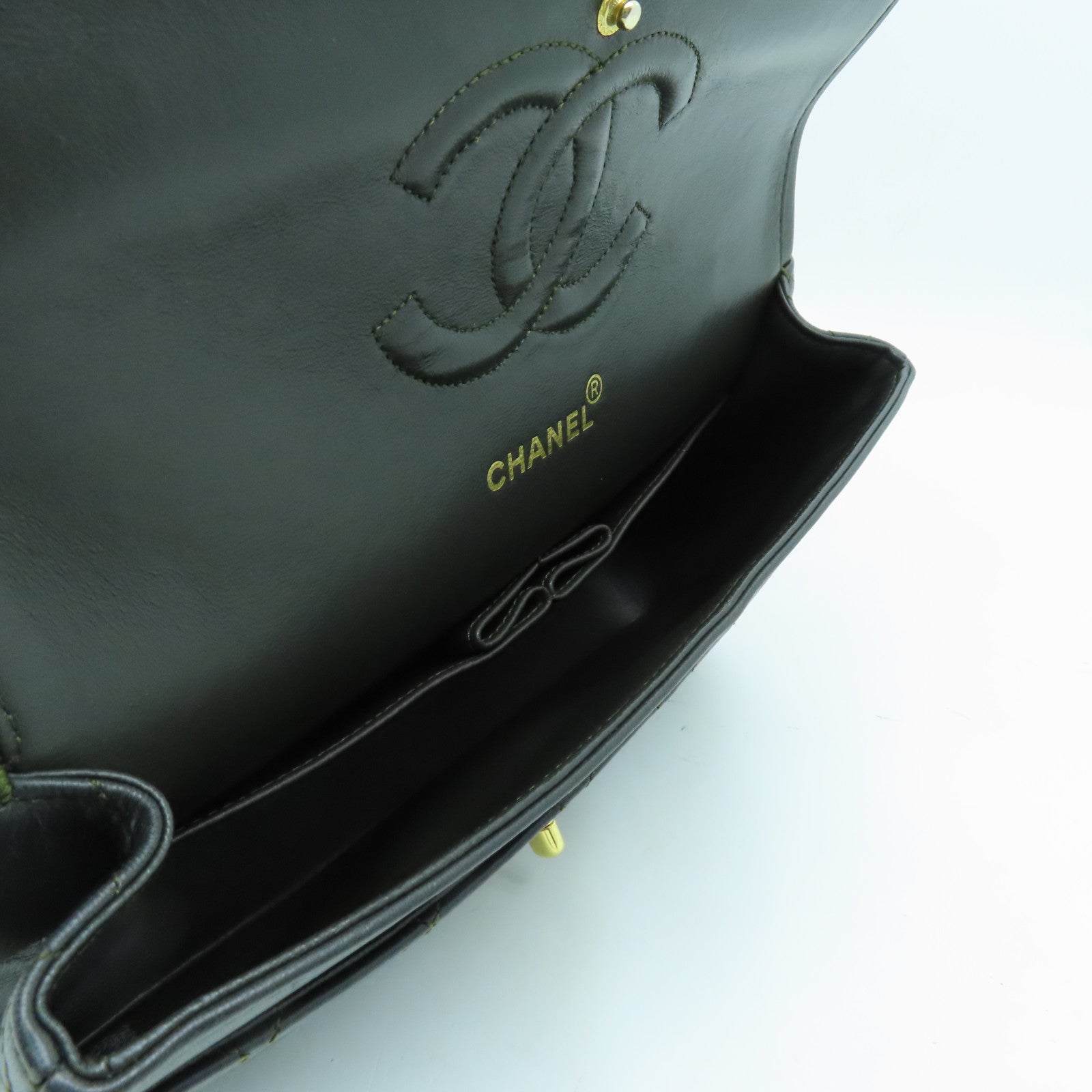 CHANEL Diamond Sheepskin Leather Chain Shoulder Gold Buckle Shoulder Bag Black/Green